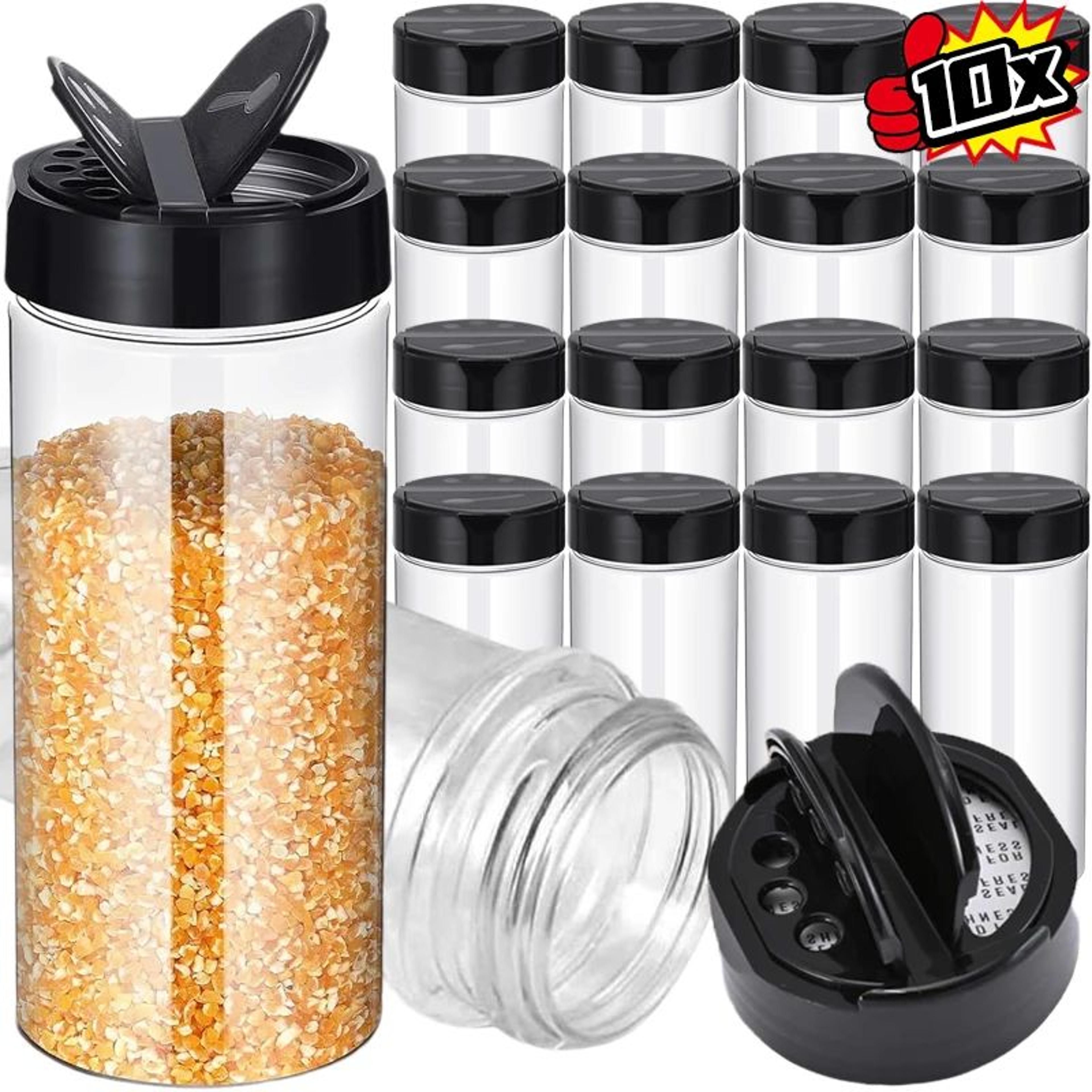 clear plastic spice and condiment storage jars