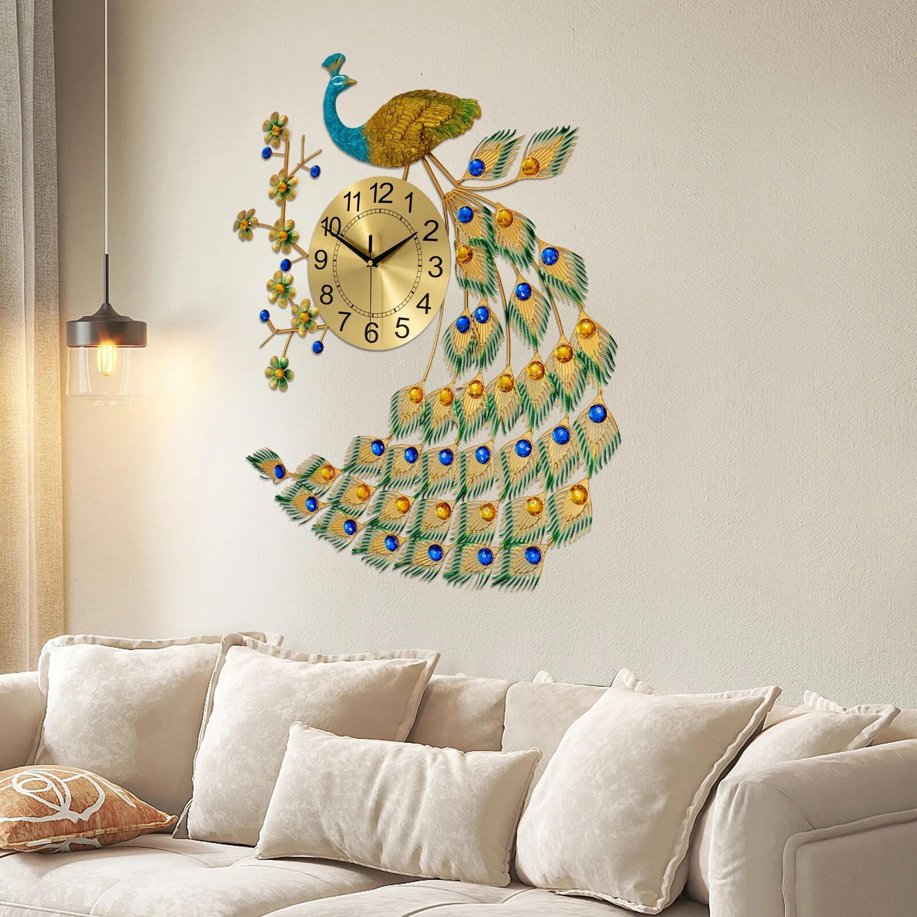 luxury peacock large 3d metal wall clock for living room