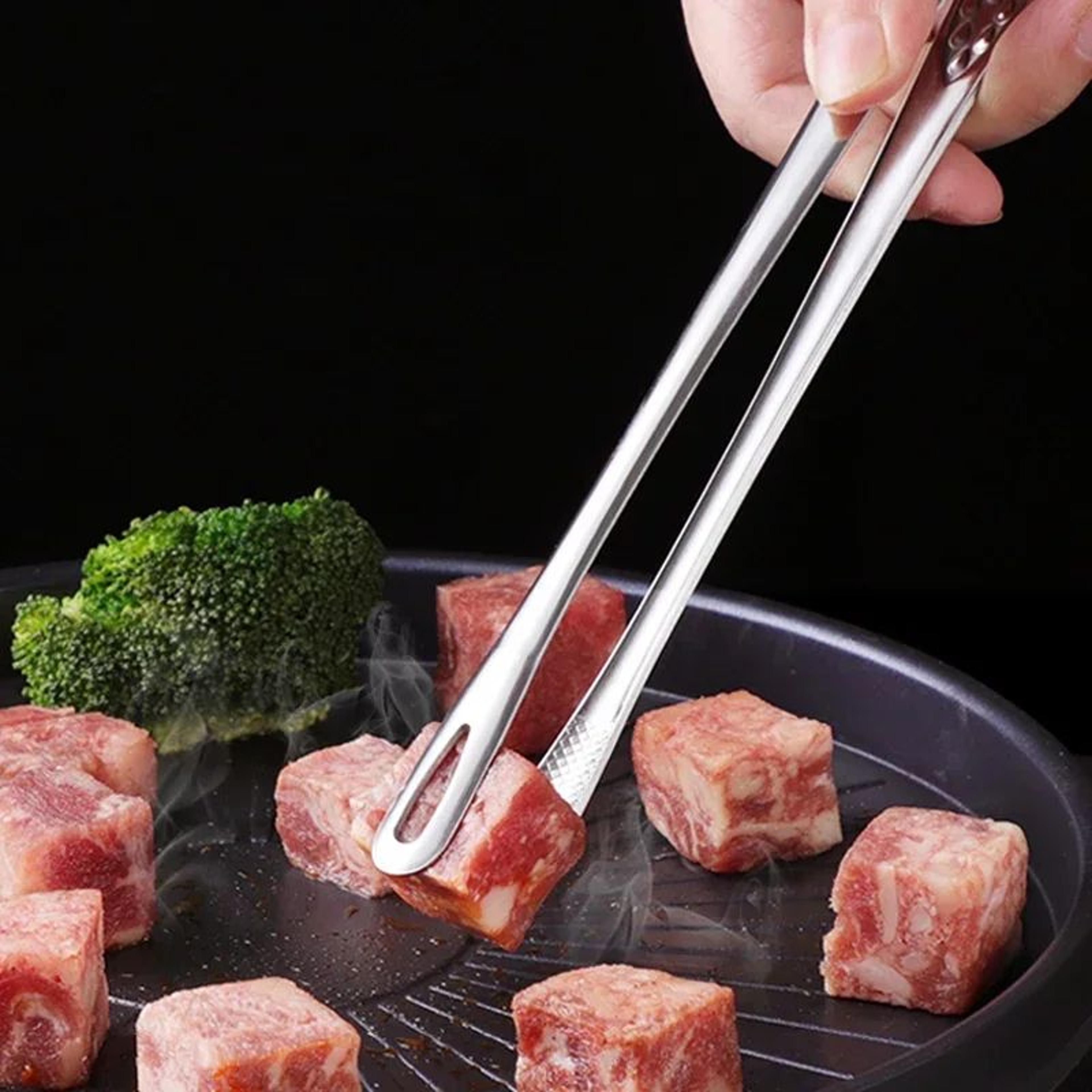 stainless steel bbq and kitchen cooking tongs