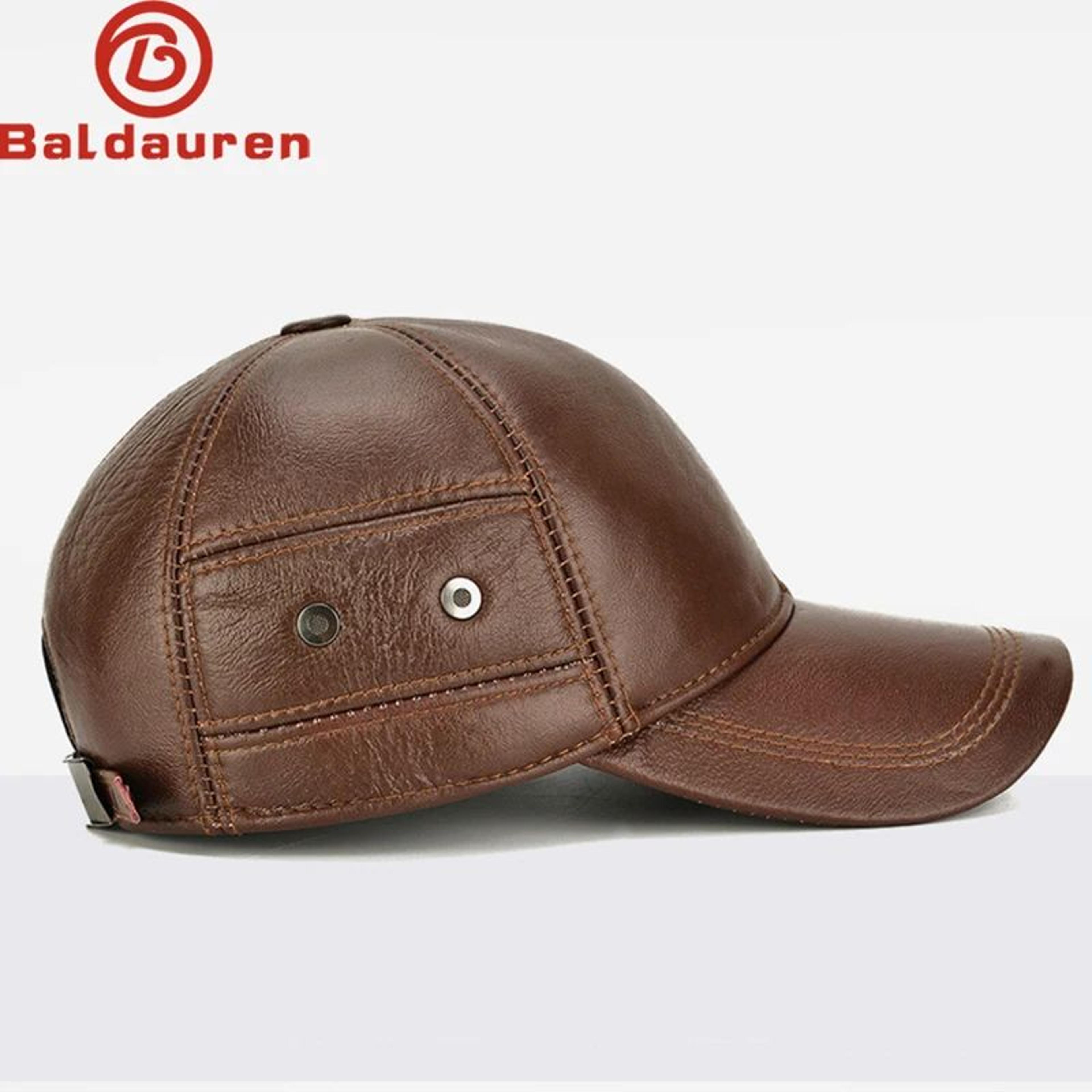 men real cowhide leather winter baseball cap