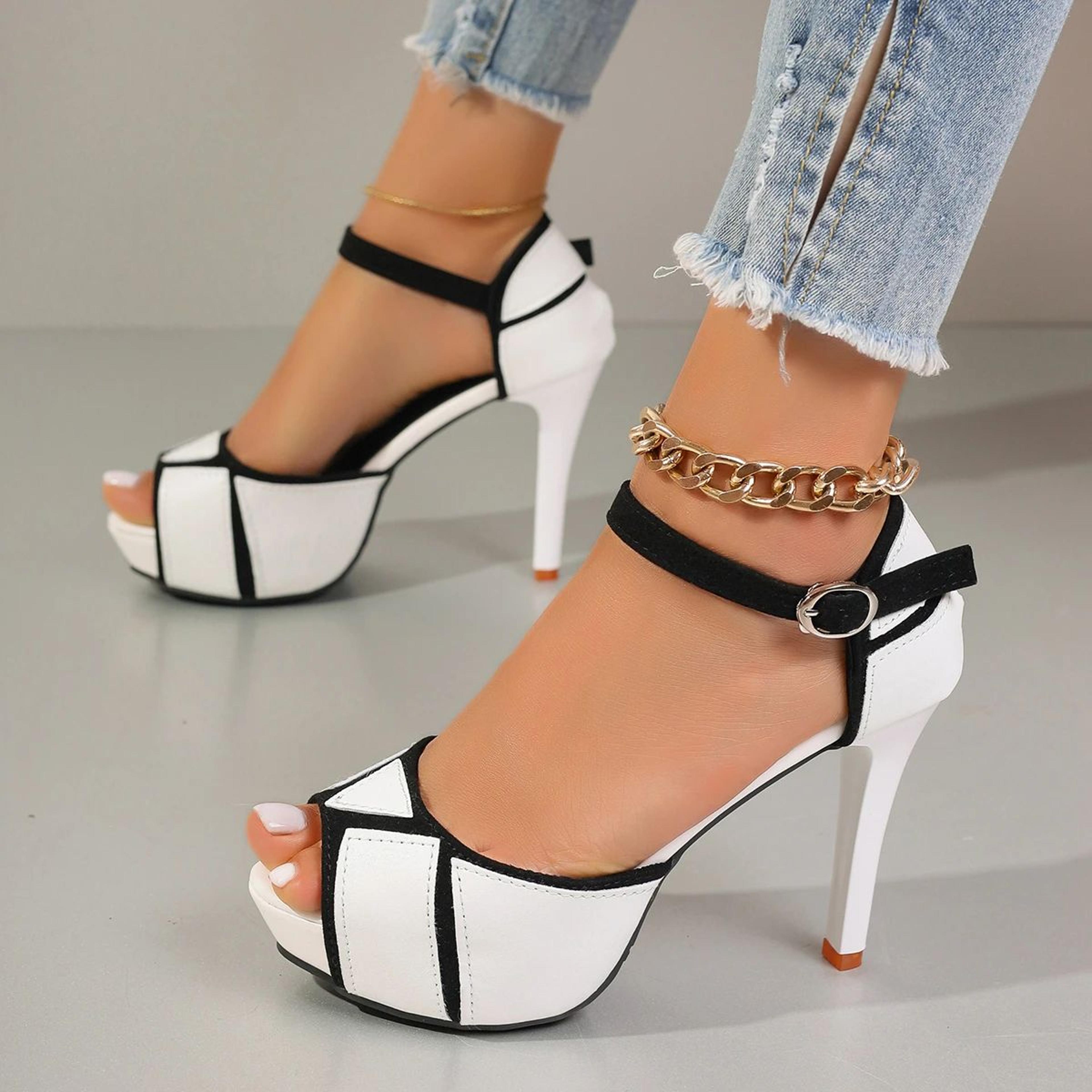 womens colorblock peep toe platform high heel sandals