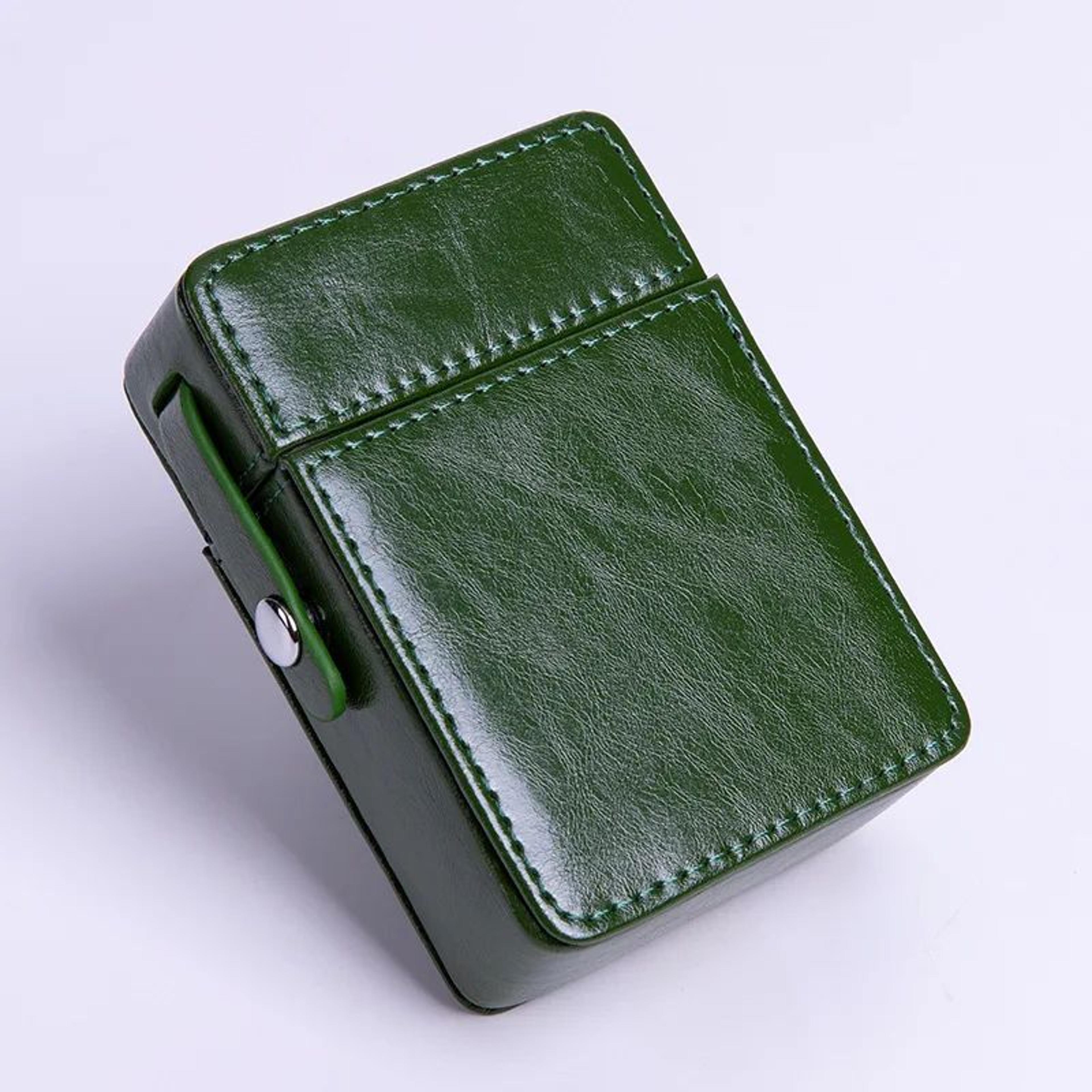 portable leather cigarette case organizer with lighter holder