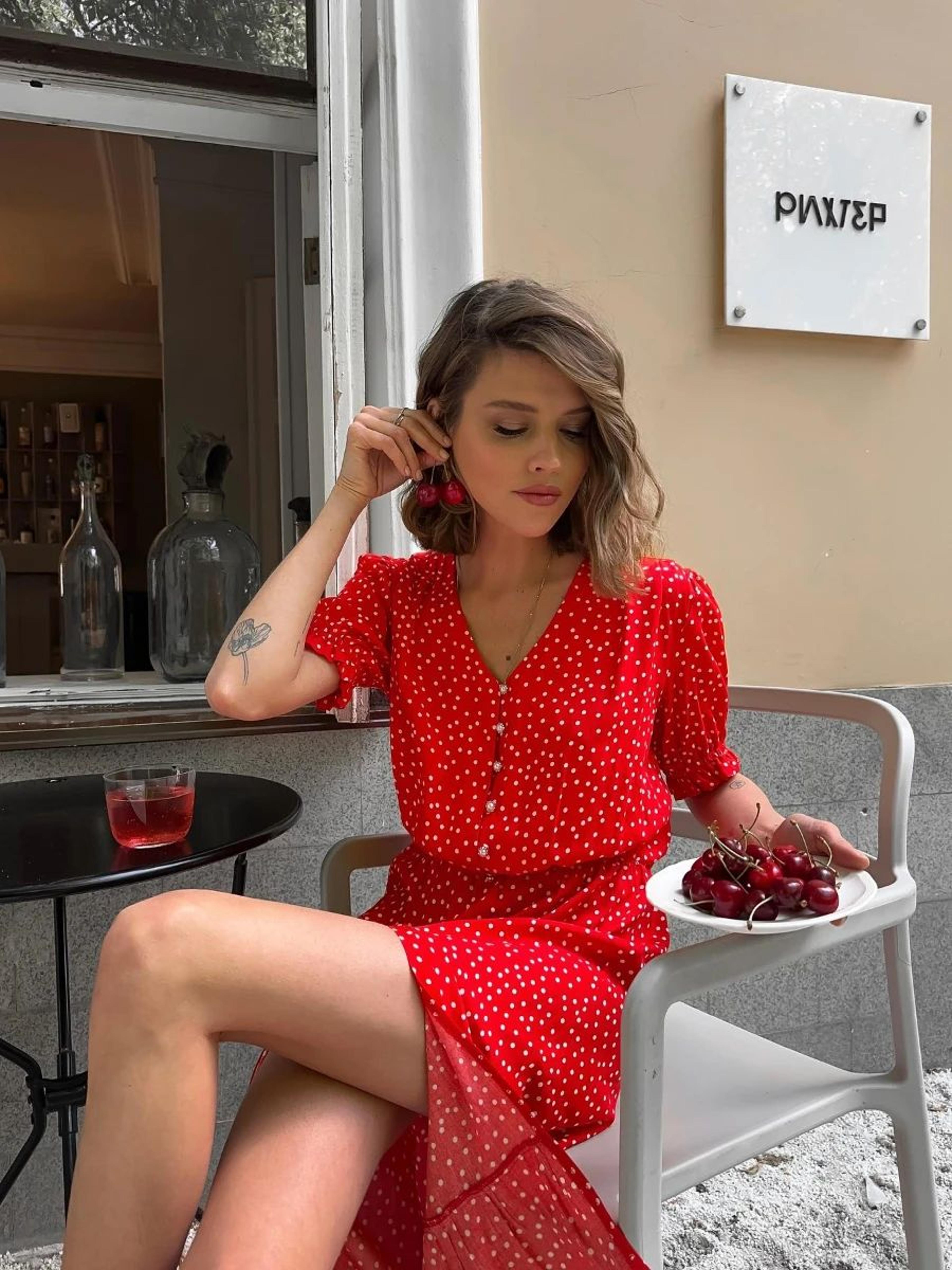 women red polka dot v neck casual office maxi dress