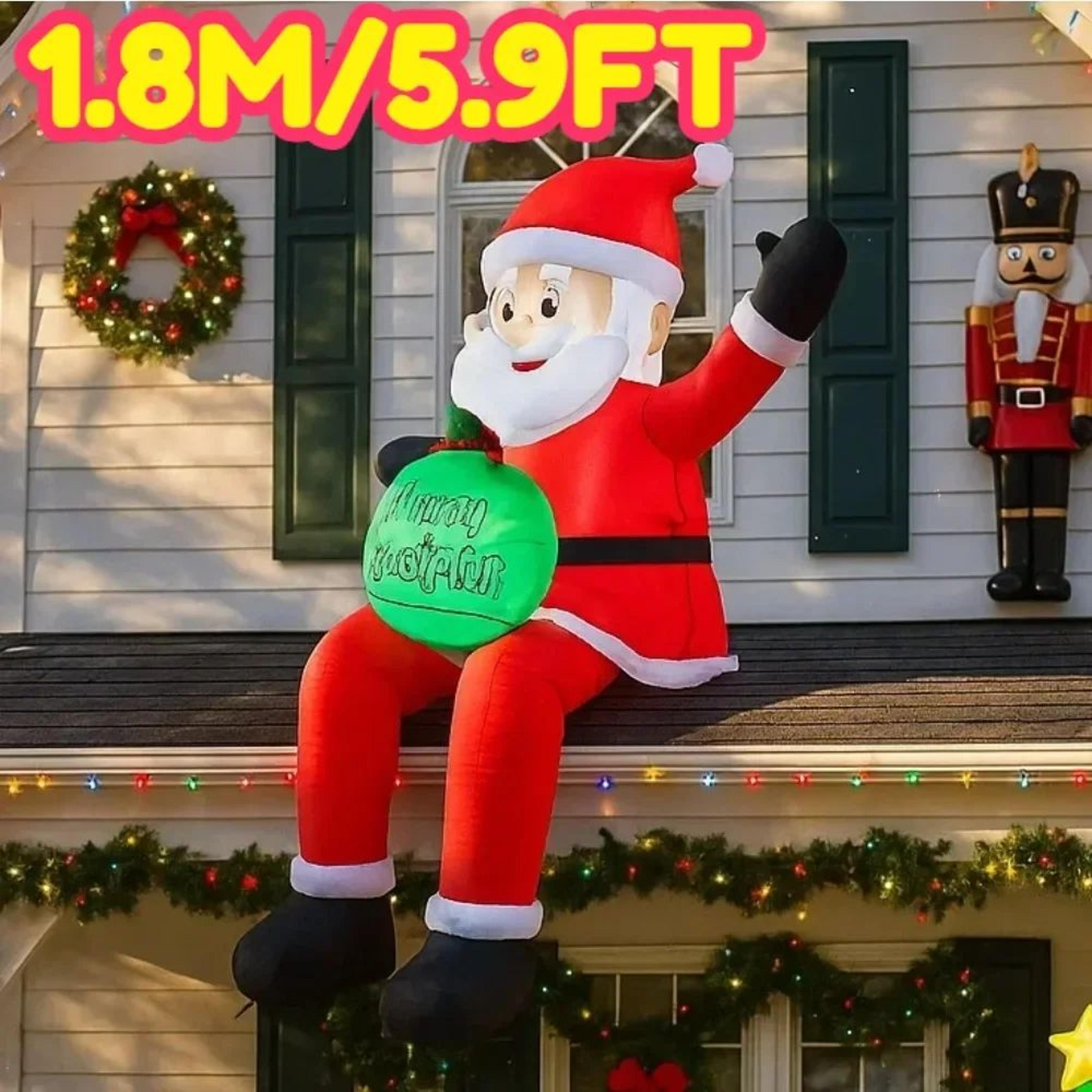 5.9ft led inflatable santa claus roof christmas decoration
