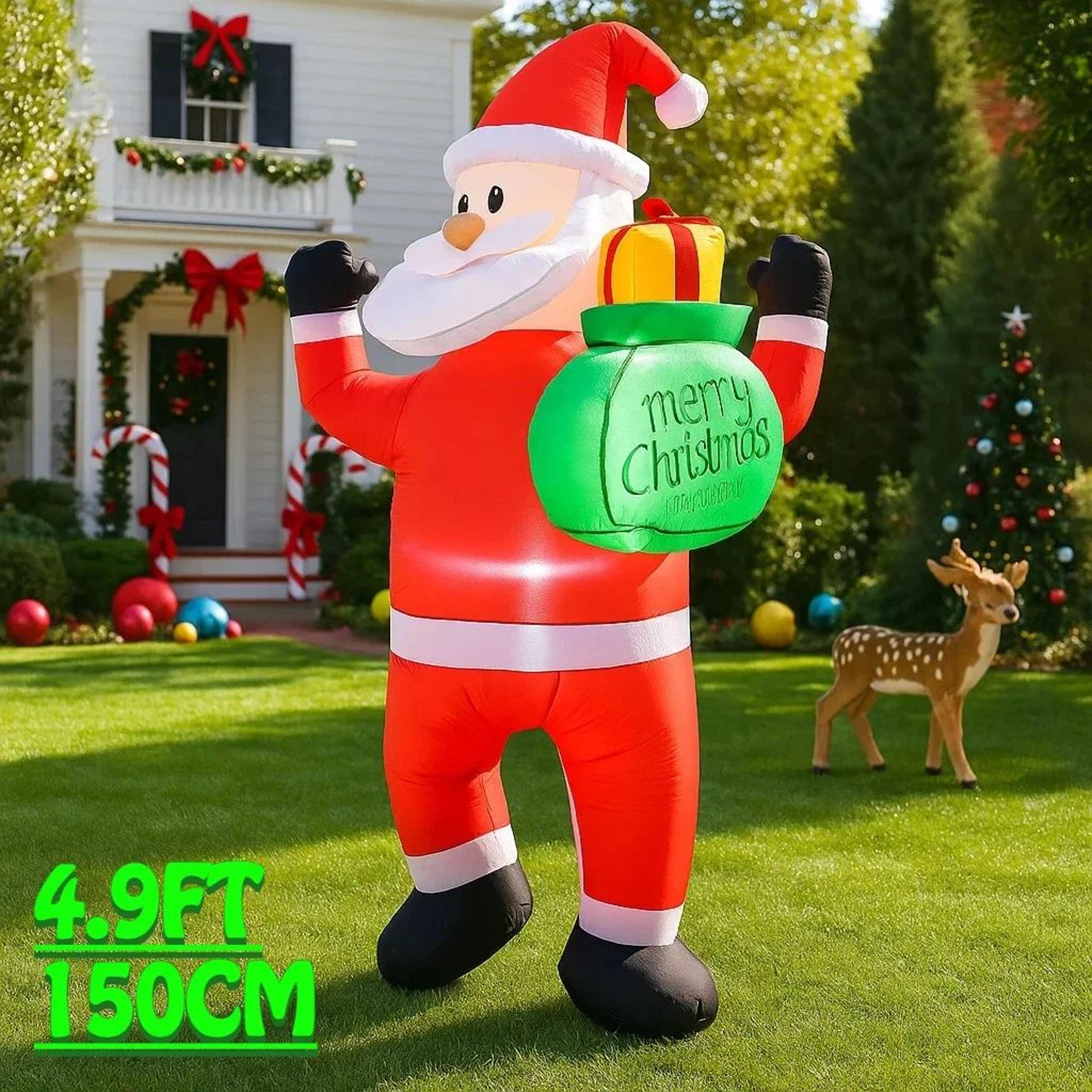 4.9ft led inflatable santa holding gift bag yard decoration