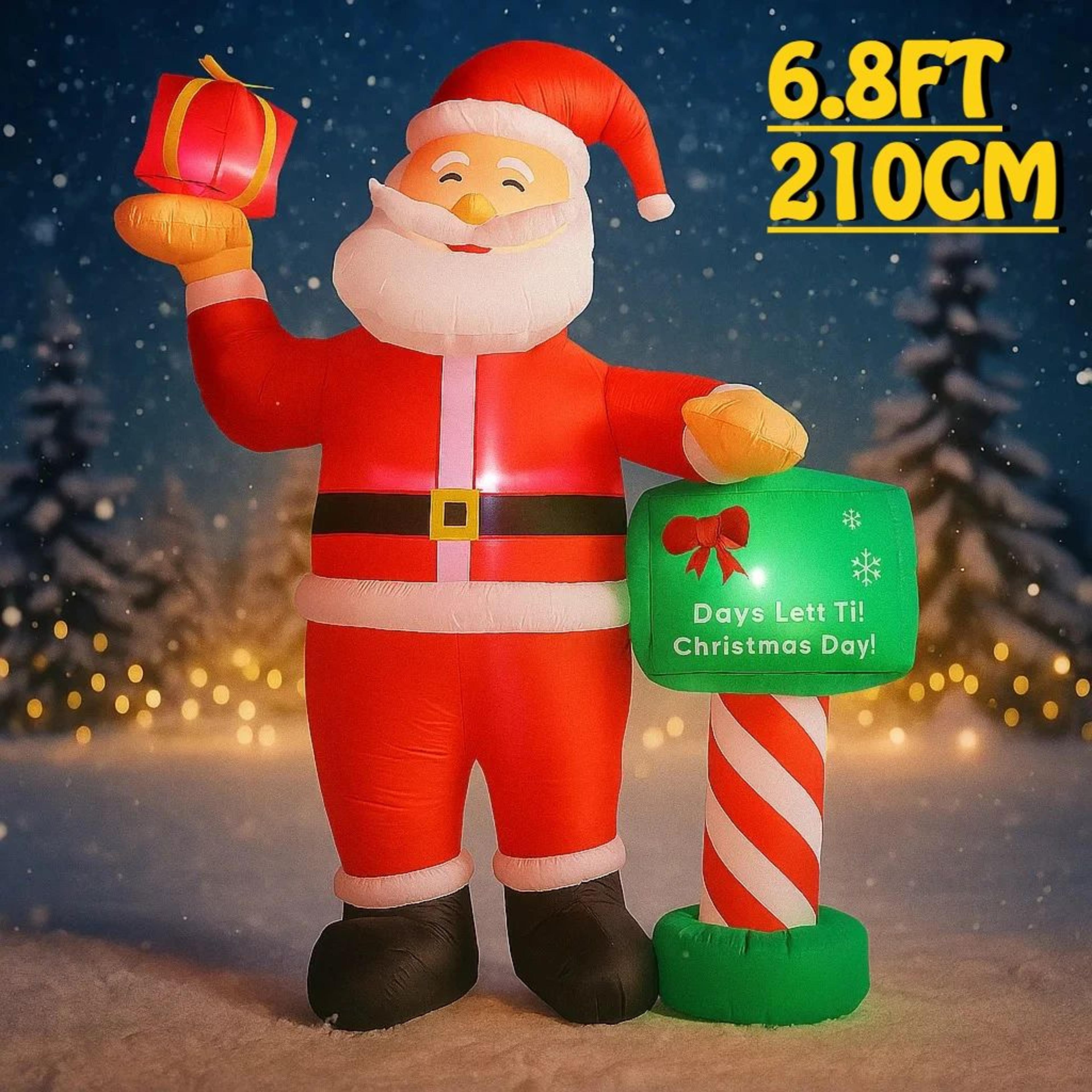 6.8ft led inflatable santa on gift box christmas yard decoration