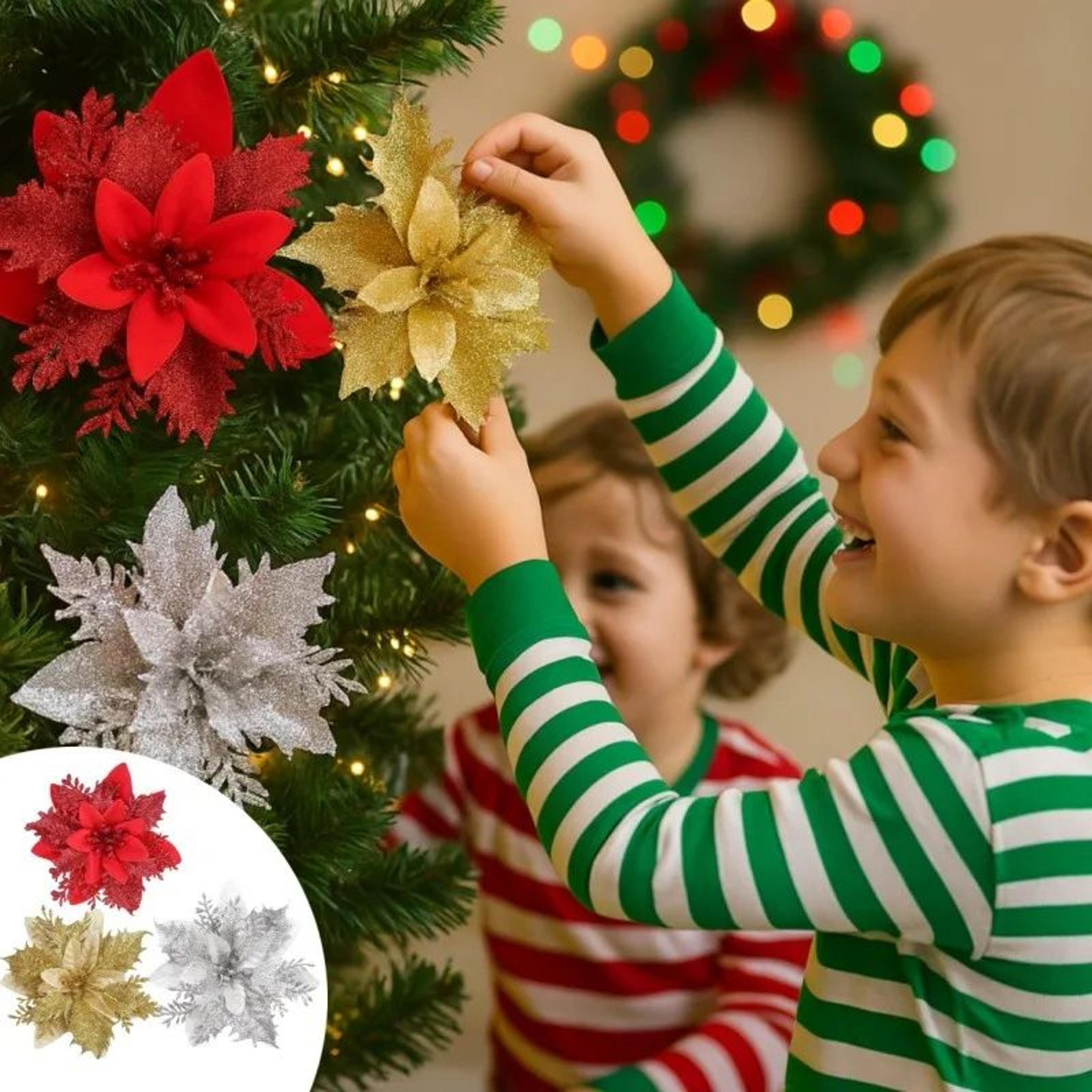 glitter artificial poinsettia christmas tree flower ornaments