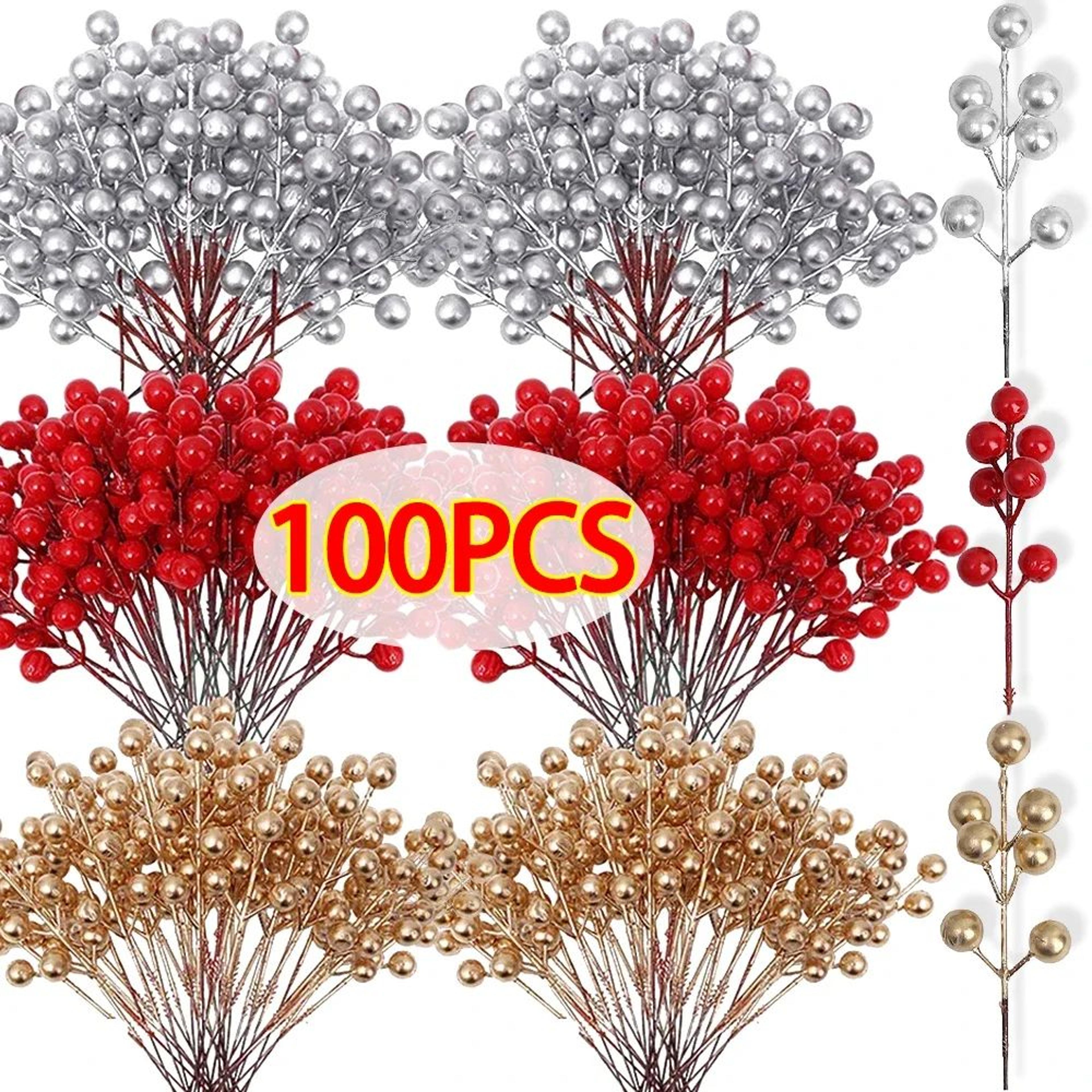 artificial red gold silver berry branch picks for christmas decor