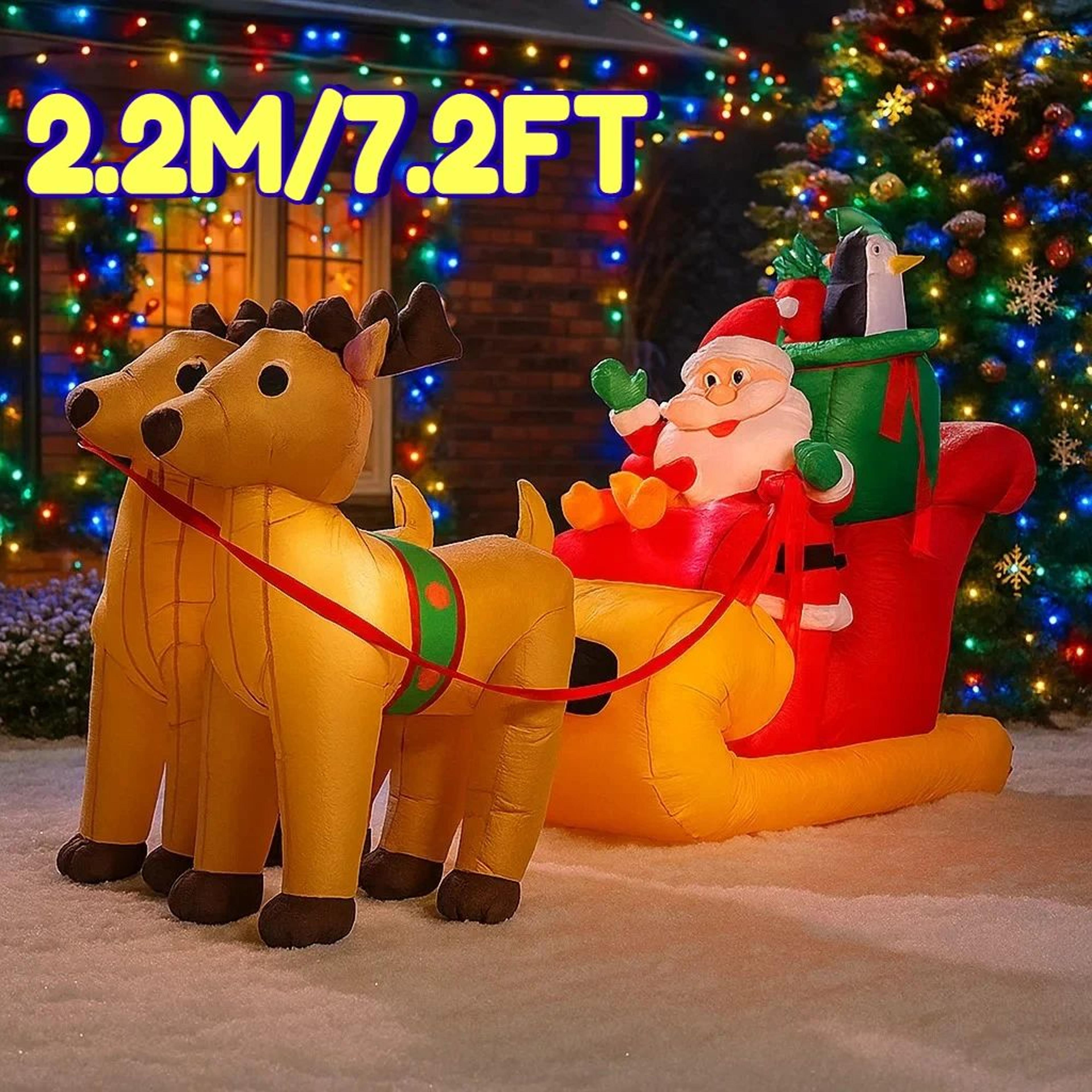 7.2ft inflatable santa sleigh reindeer christmas yard decoration with led
