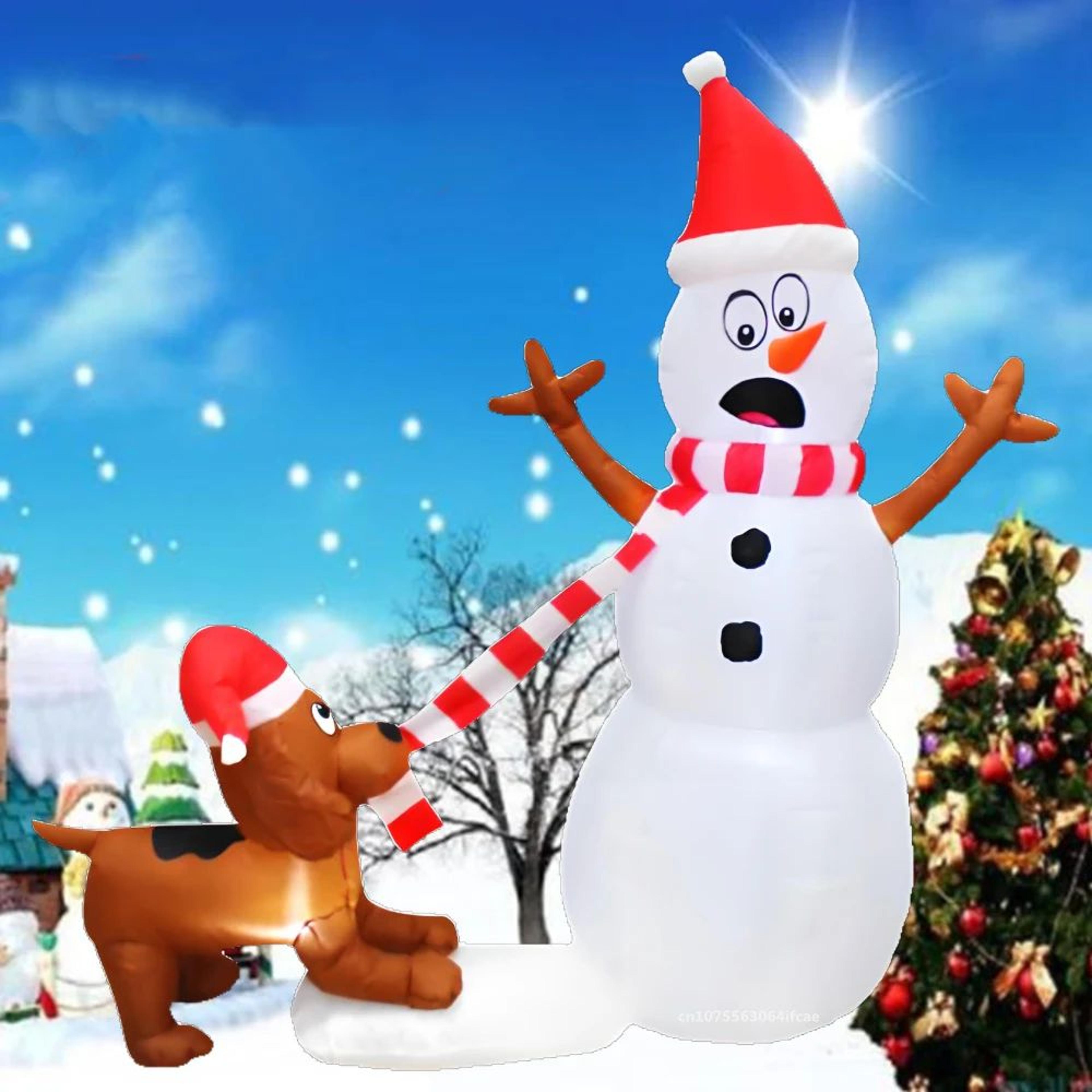 1.1m inflatable dog bites snowman christmas decoration with led lights