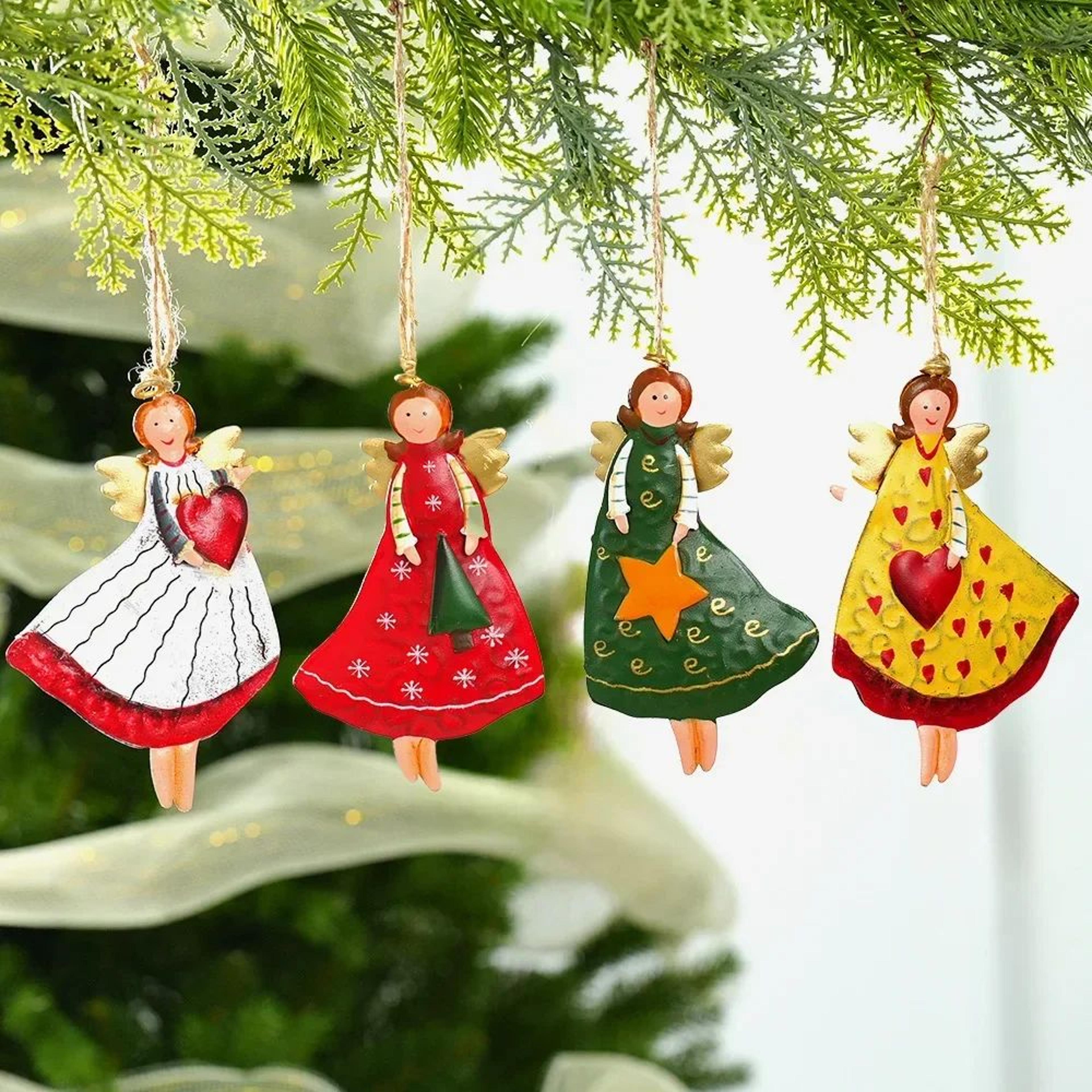 vintage wooden angel christmas tree hanging ornaments set