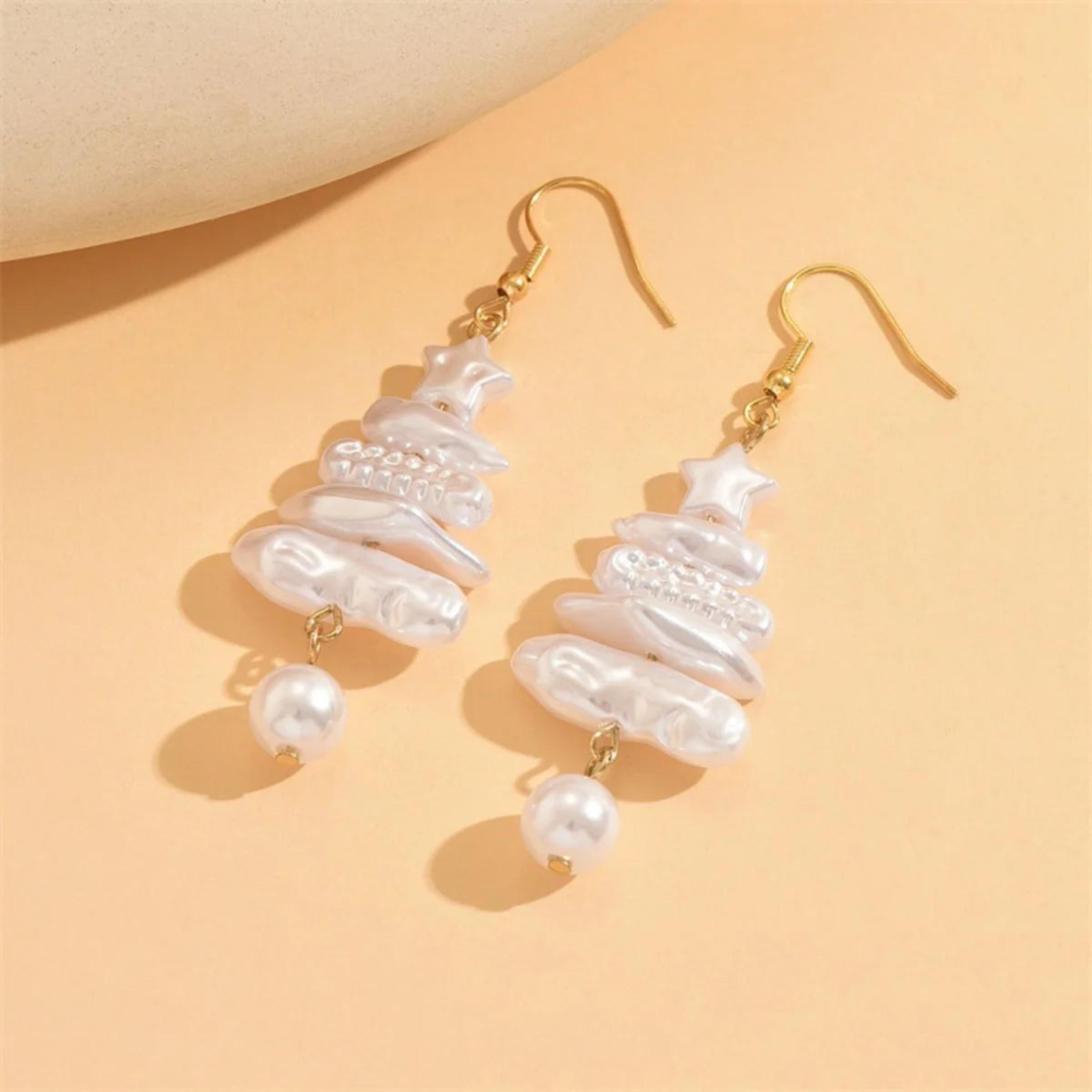 baroque pearl christmas tree drop earrings