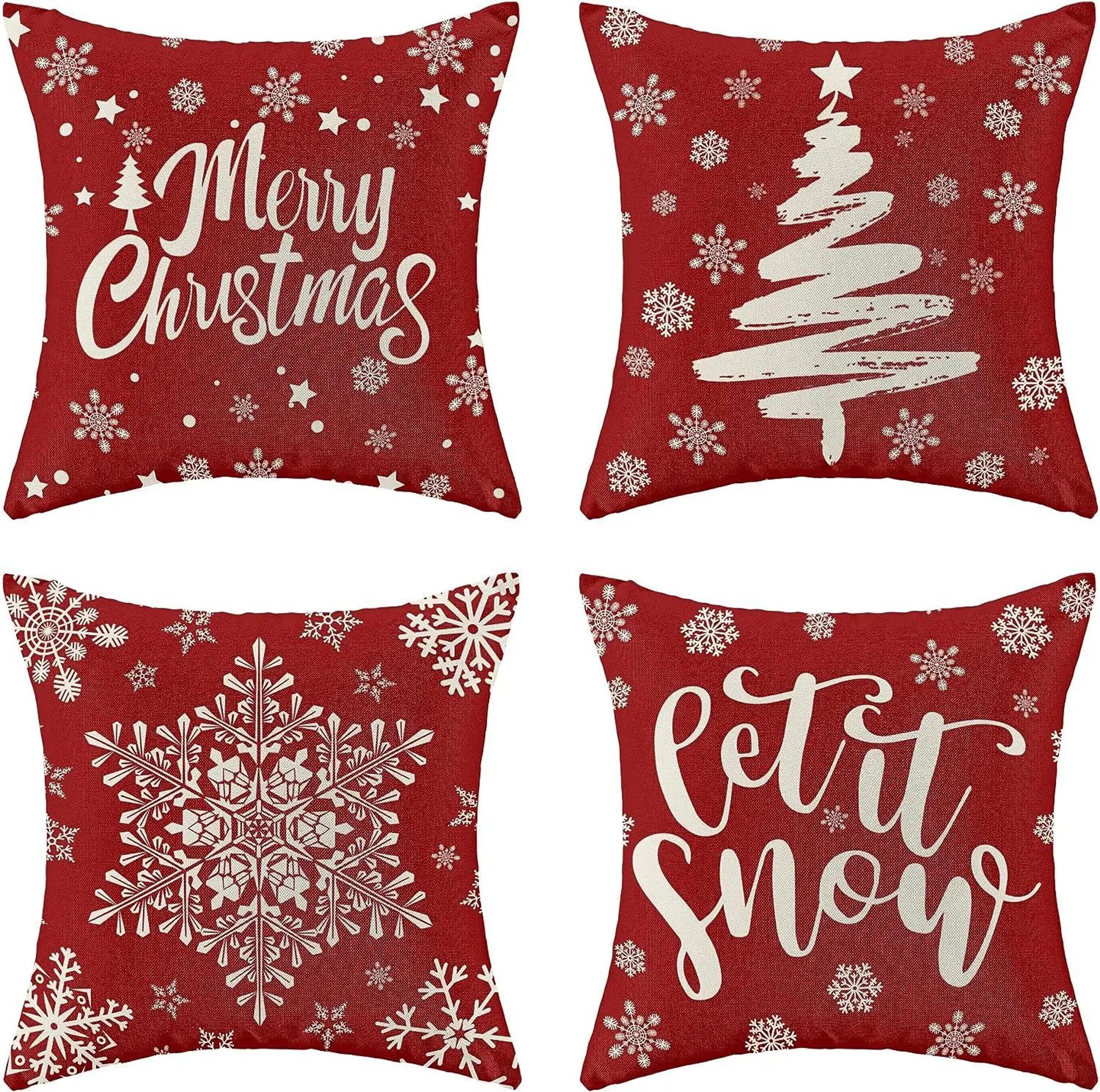 red snowflake christmas farmhouse pillow cover