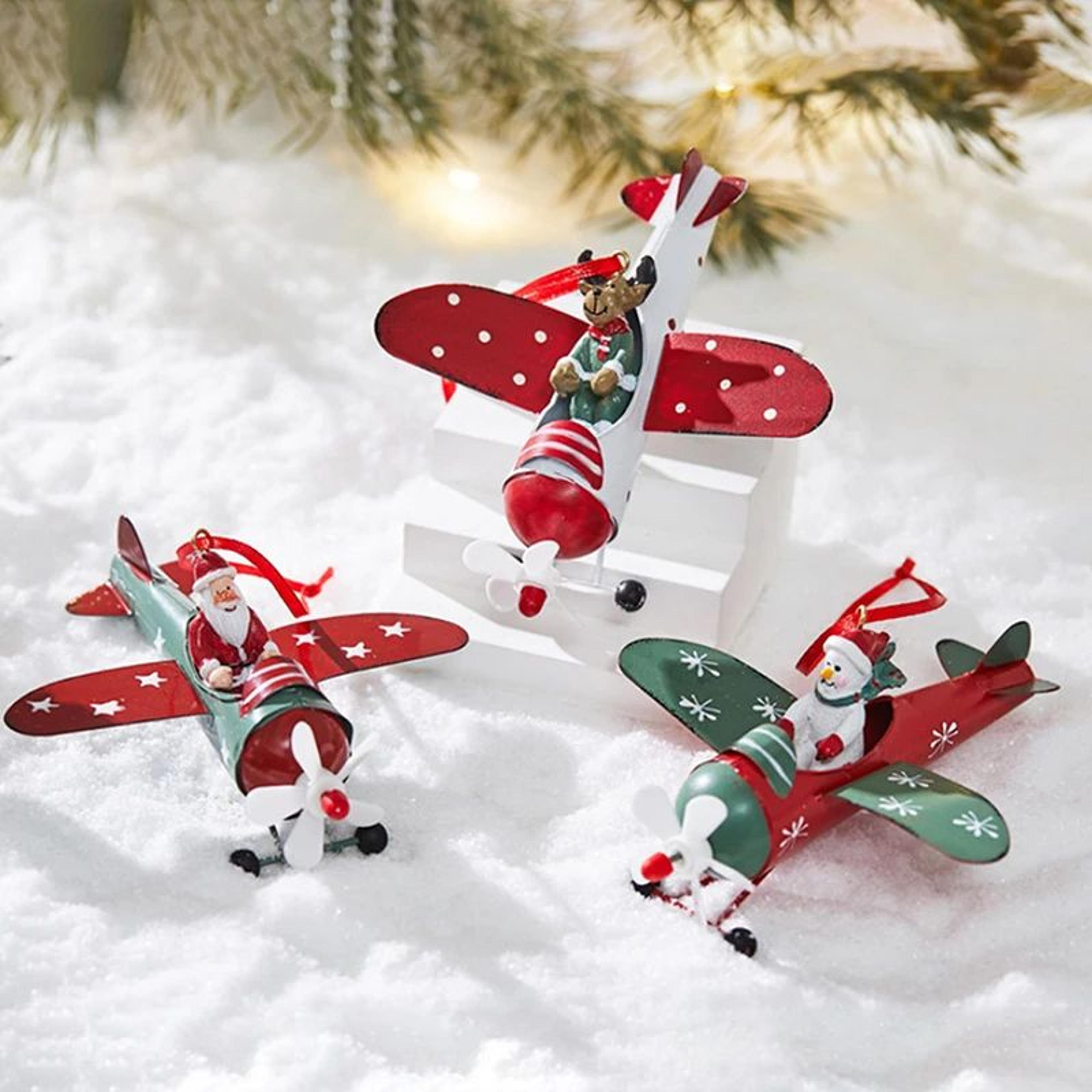 retro iron santa airplane christmas tree ornament
