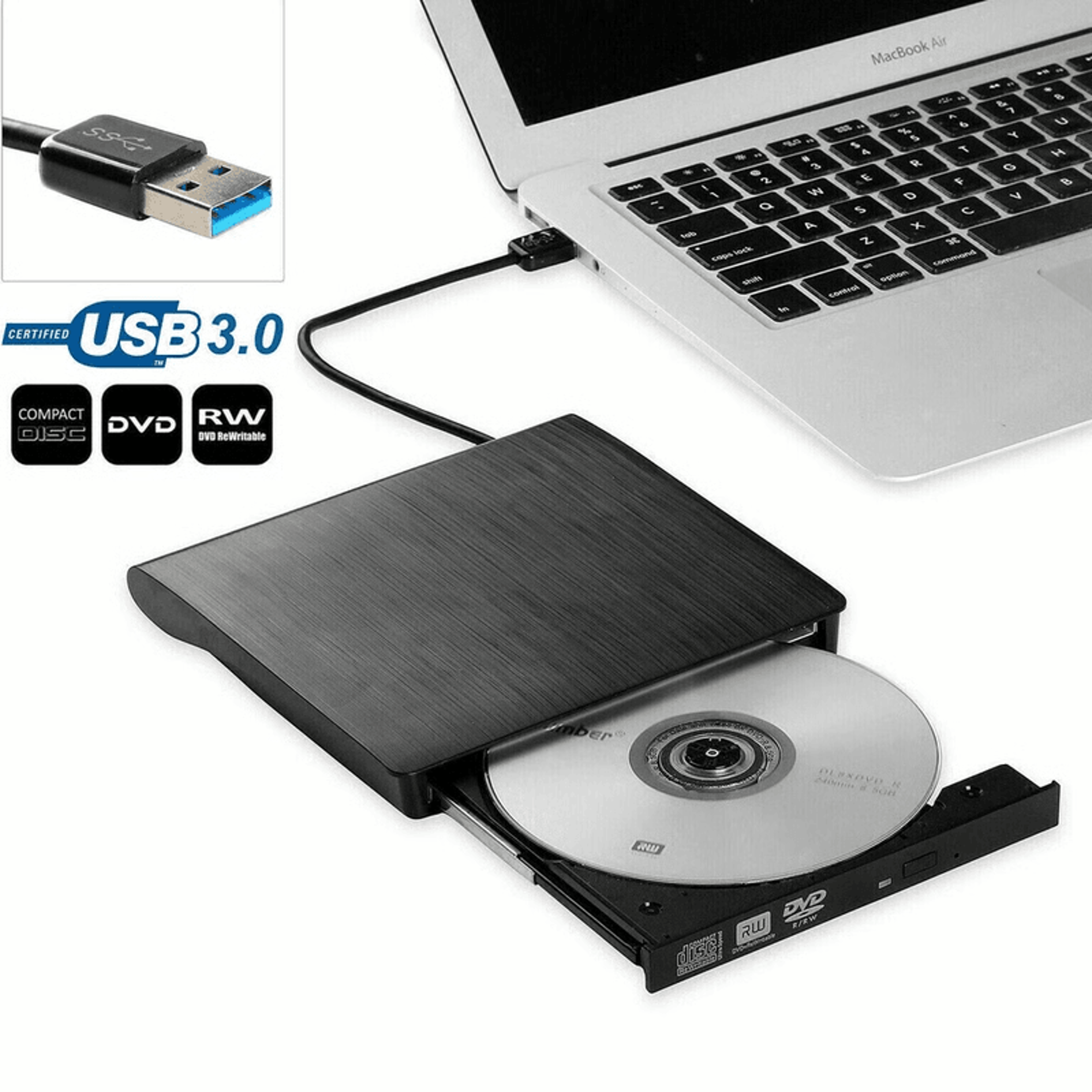 usb 3.0 slim external cd/dvd rw drive – fast, reliable writer for pc & mac | portable media solution