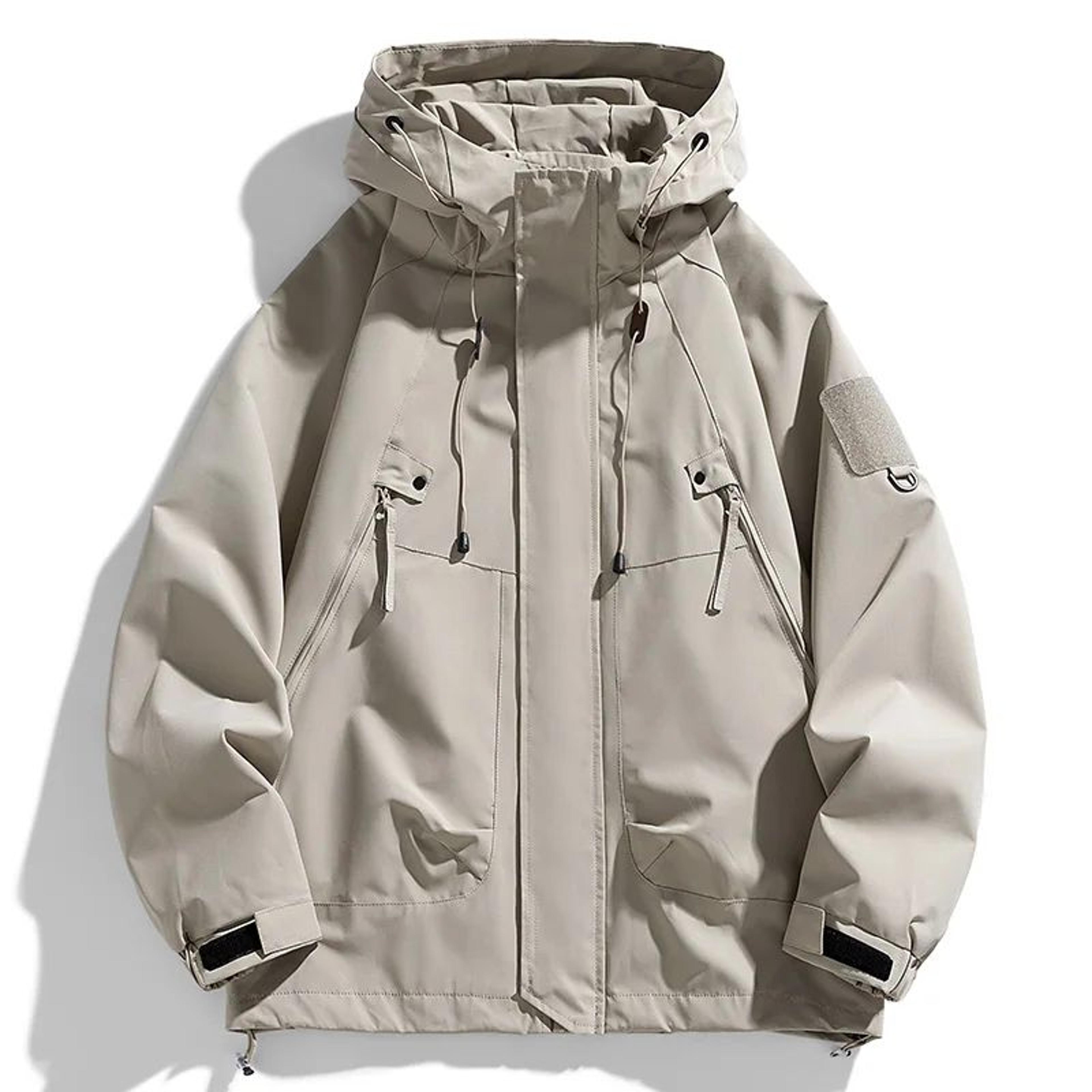 mens hooded cargo windbreaker waterproof softshell hiking jacket
