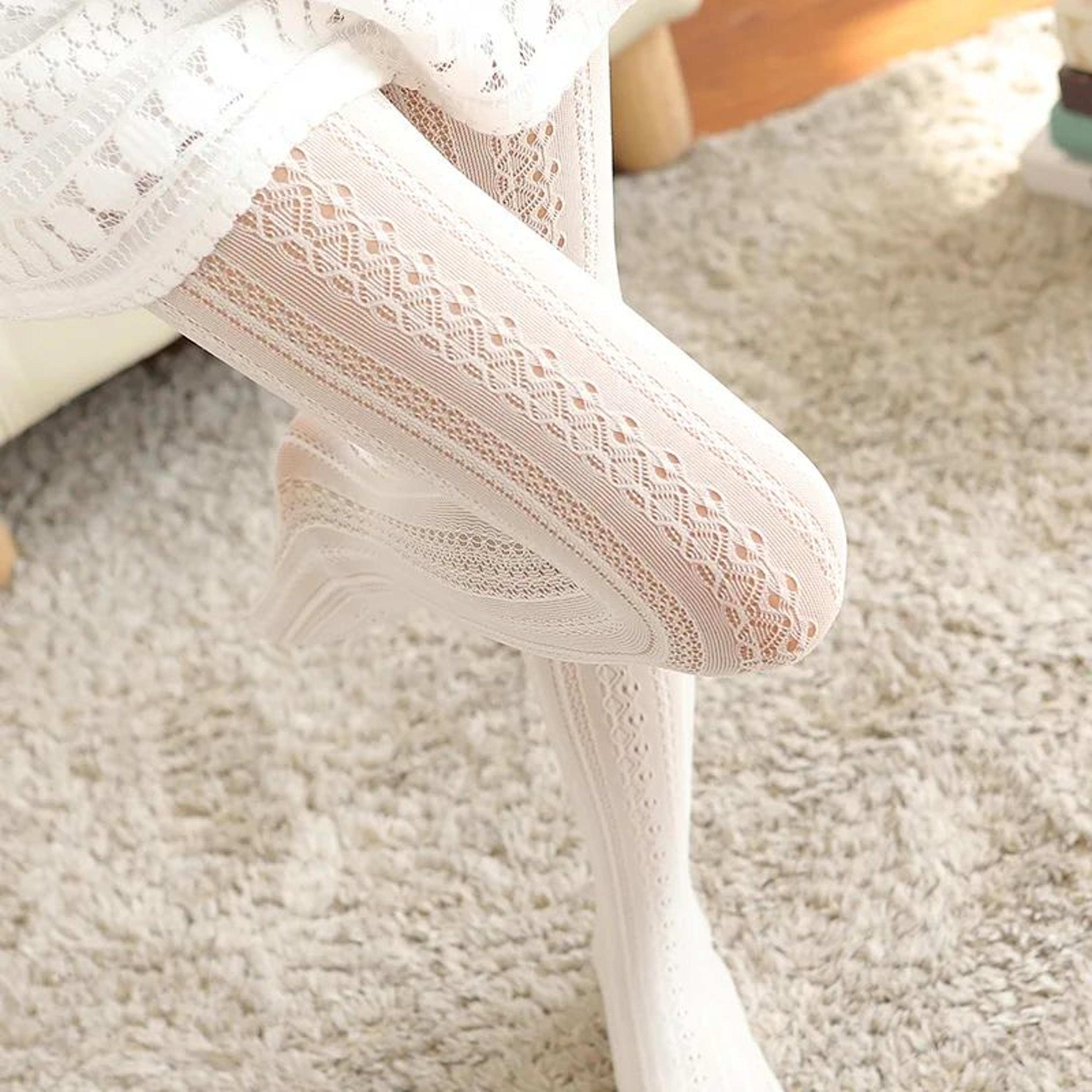 womens lace hollow out knitted cotton tights