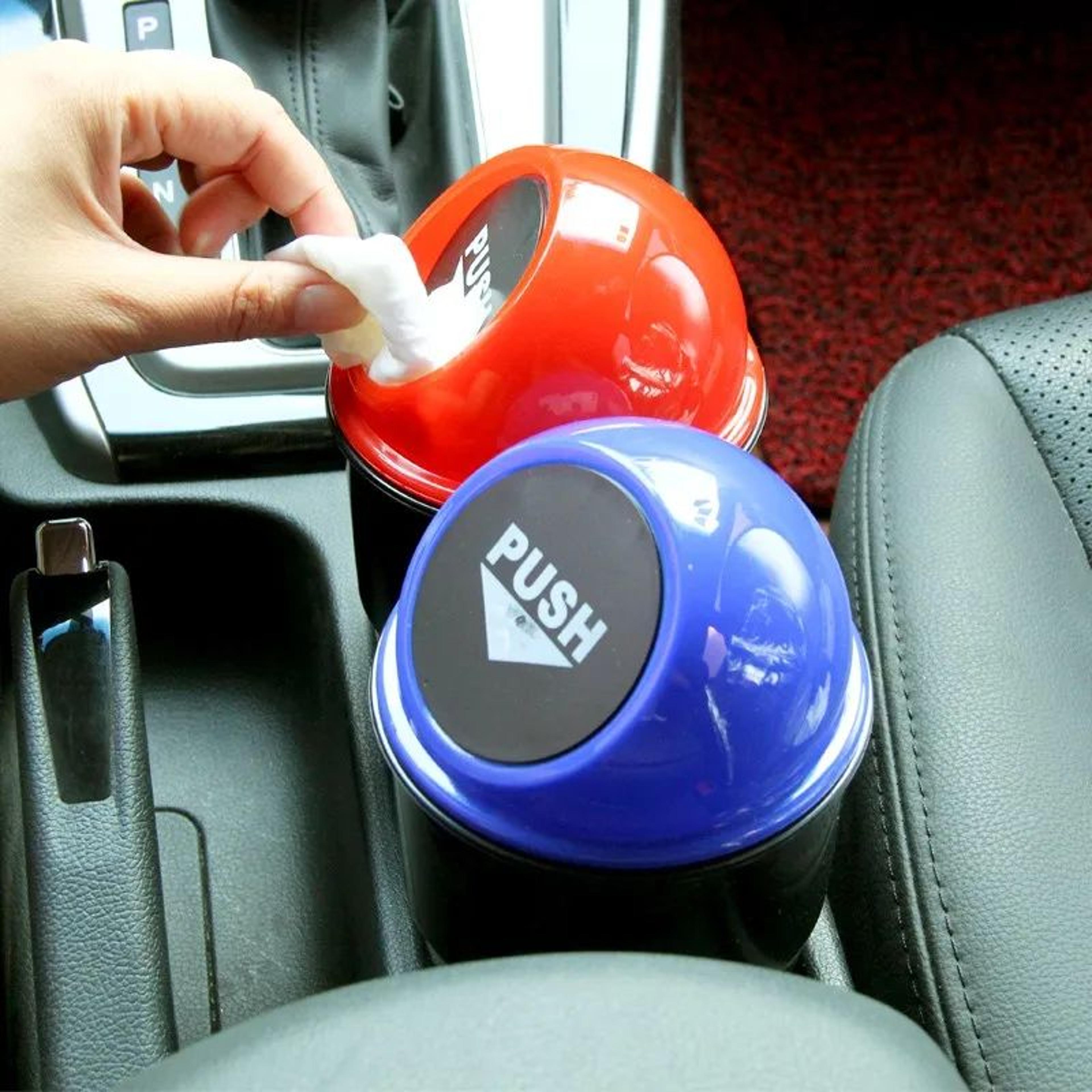 round car trash can with lid cup holder storage bin