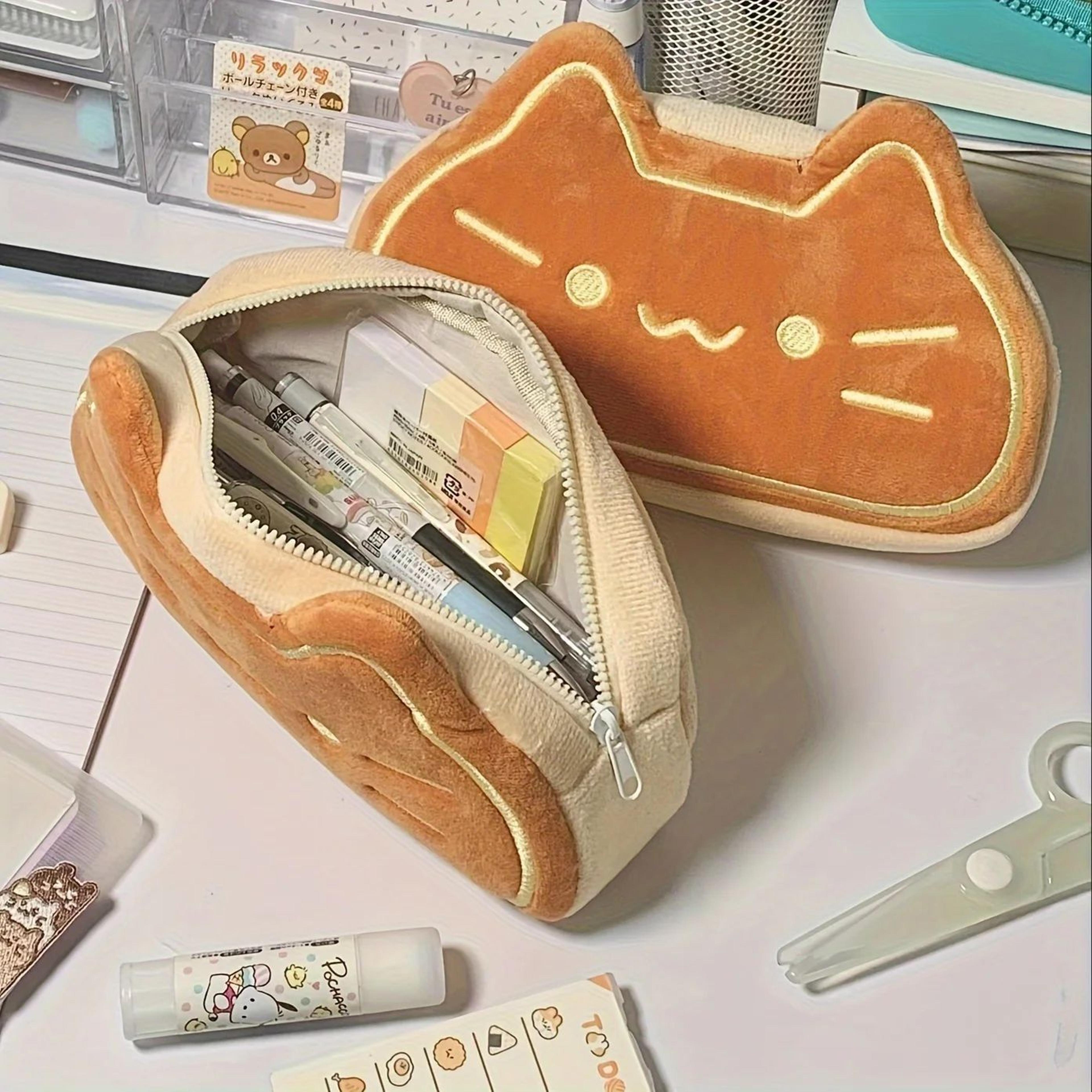cute caramel cat plush pencil case large capacity