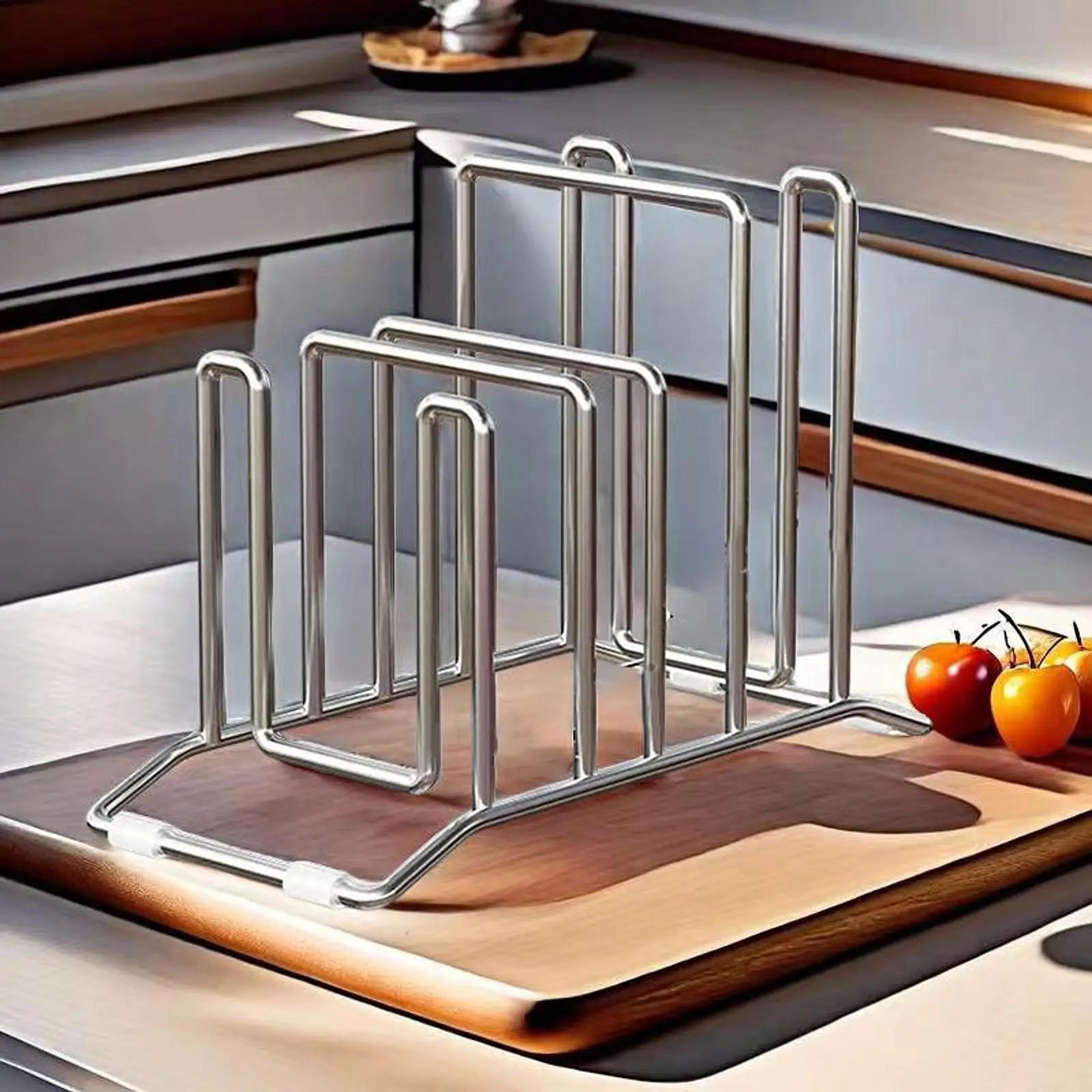 stainless steel pot lid and cutting board rack