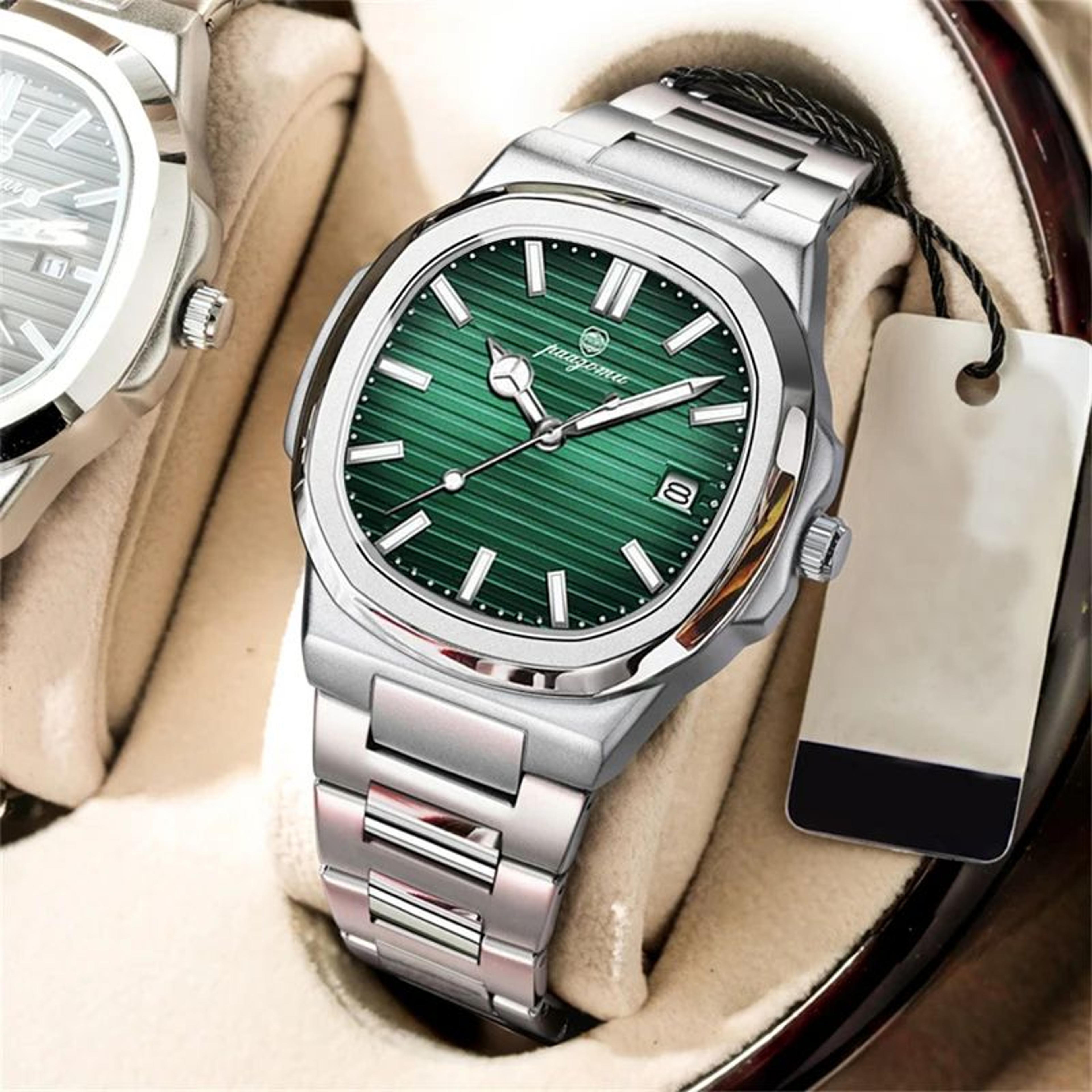 mens square quartz watch waterproof luminous date wristwatch