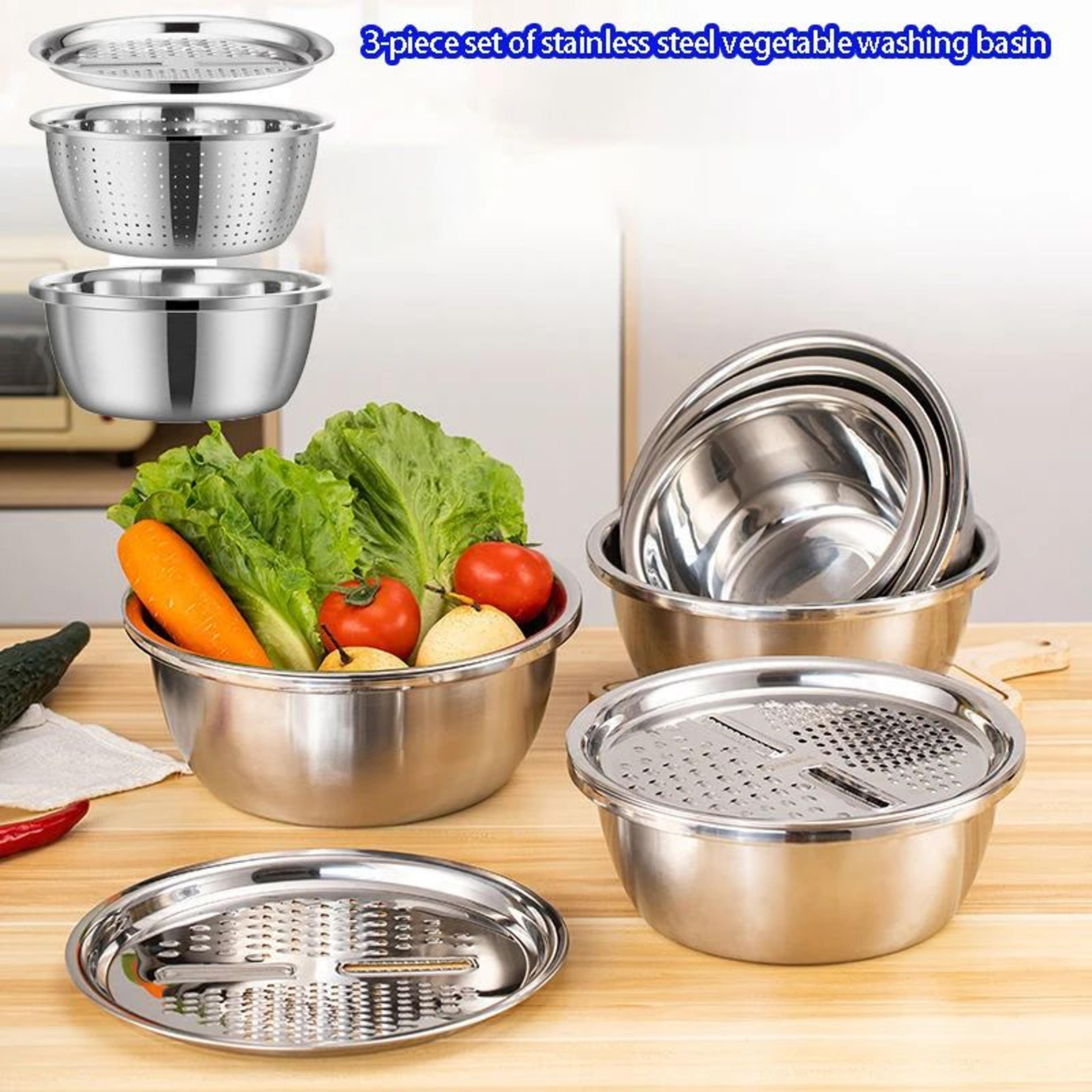 stainless steel strainer and mixing bowl set 3 piece