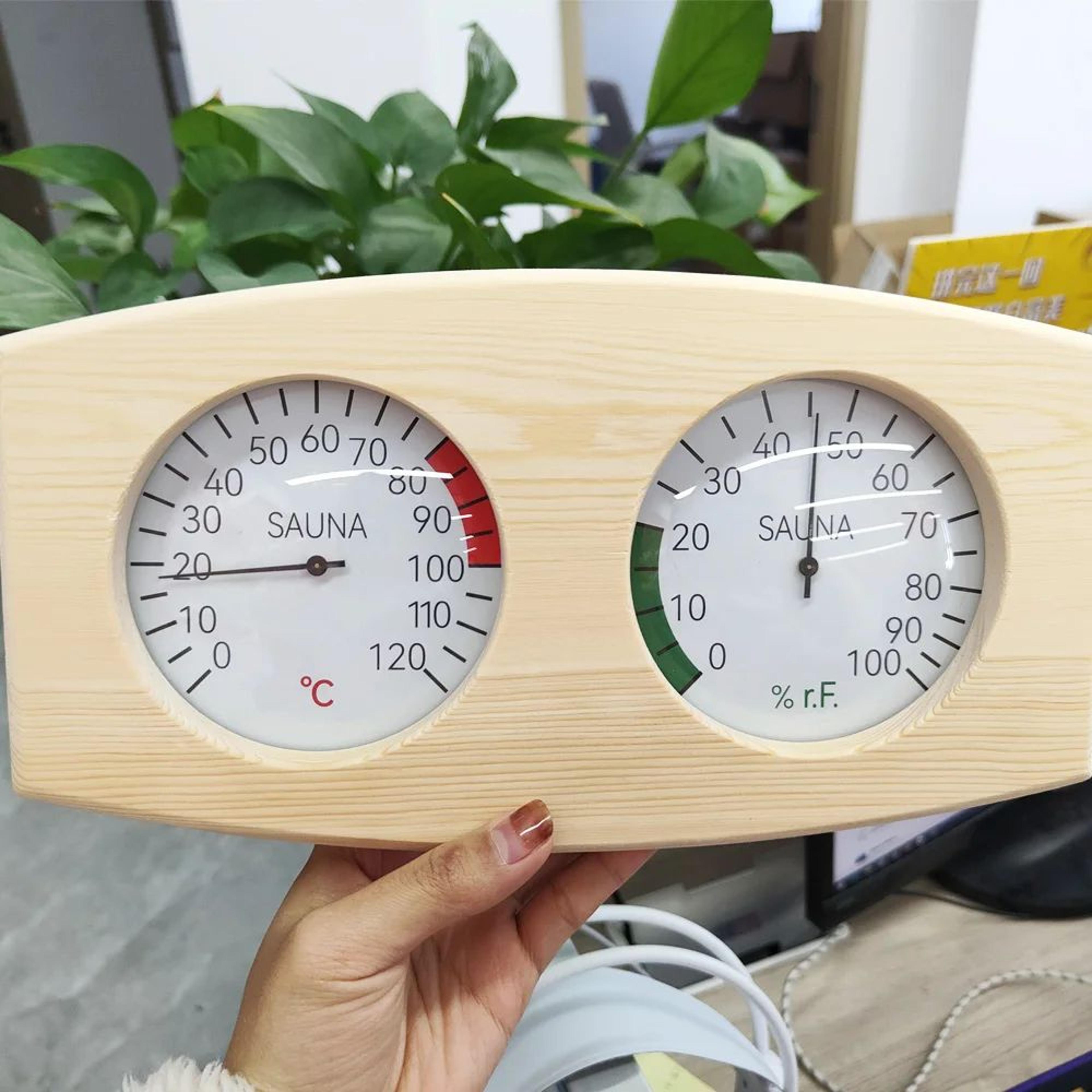 wooden sauna thermometer and humidity meter