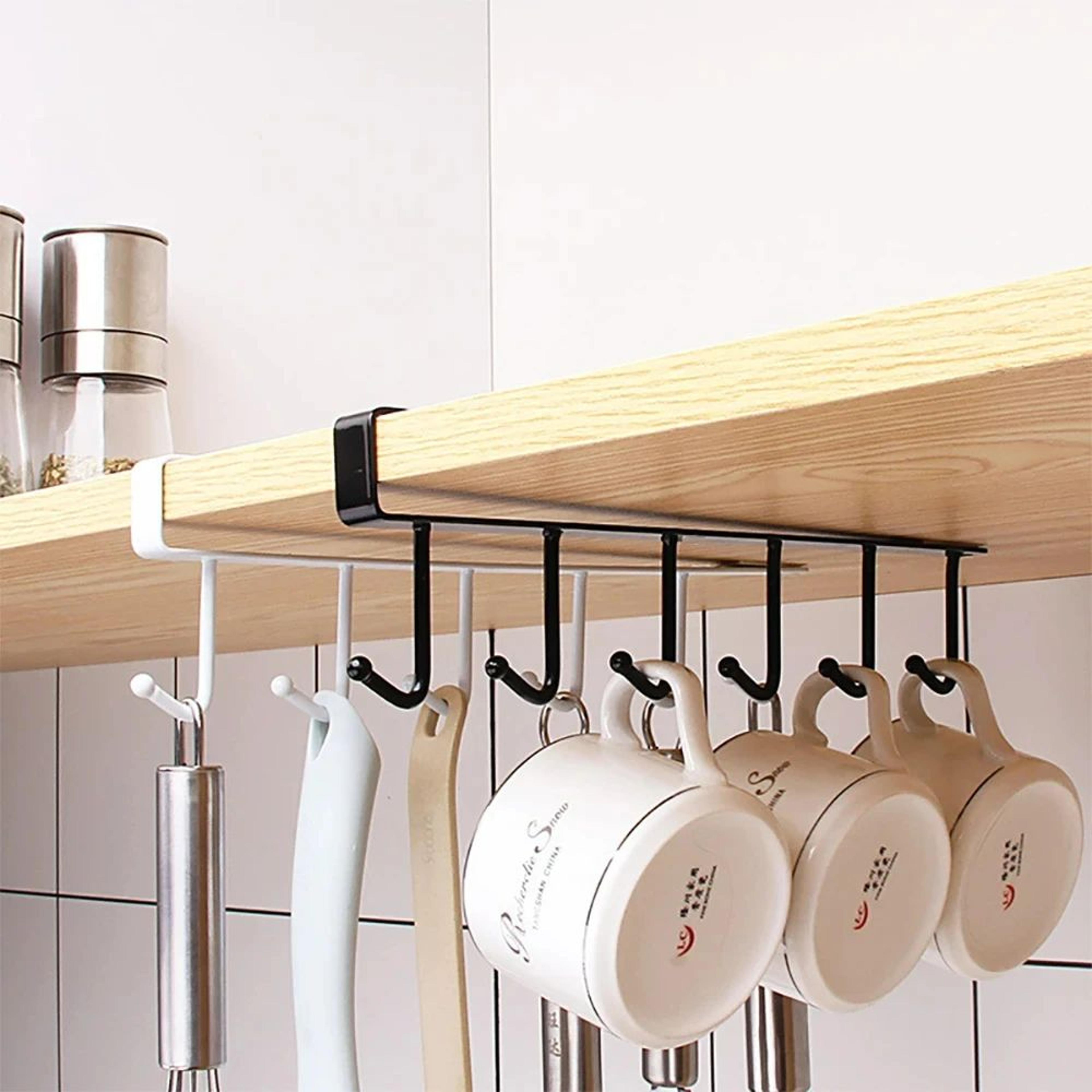 6 hook coffee mug holder shelf kitchen organizer