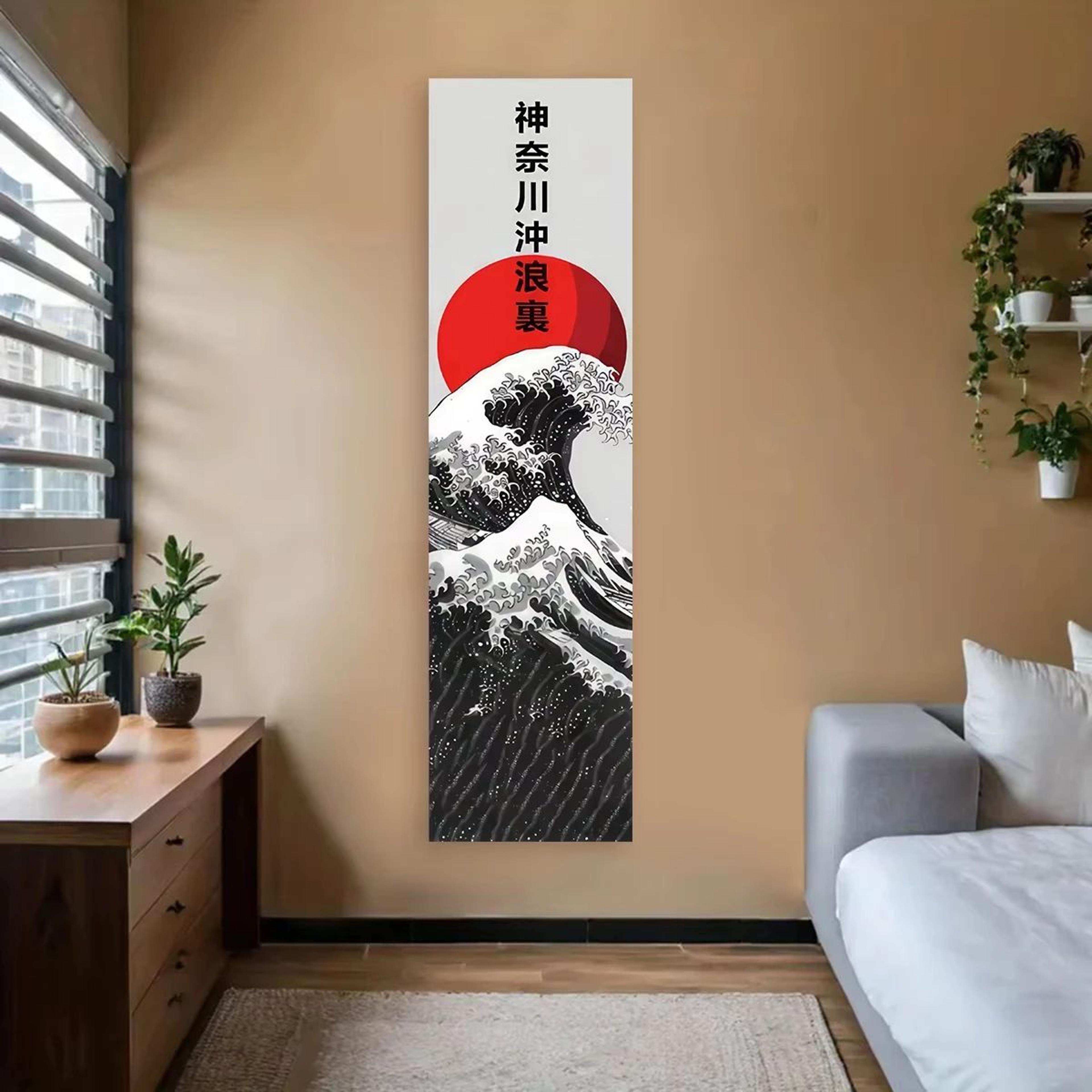 japanese wave red sun wall tapestry