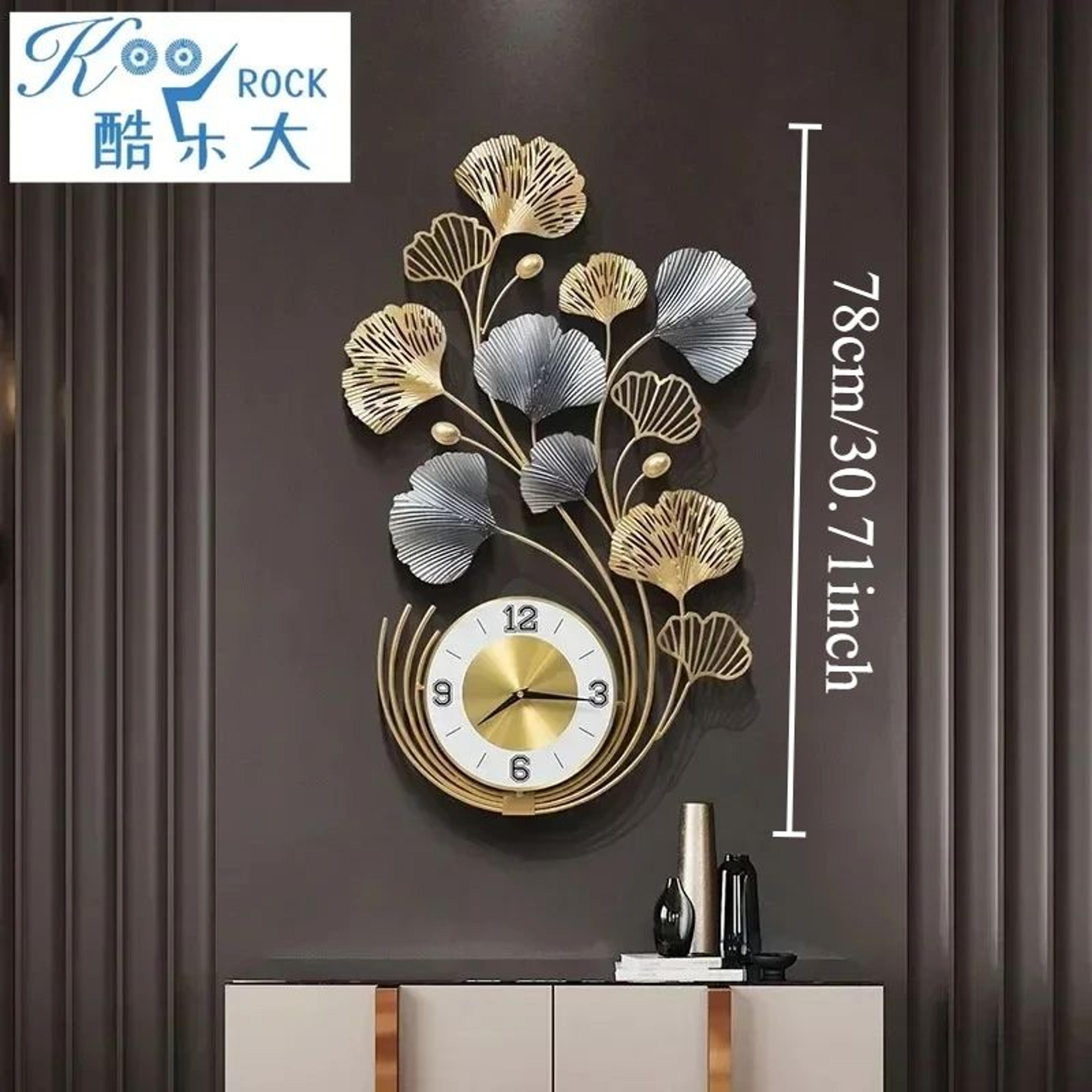 large ginkgo leaf metal wall clock decor