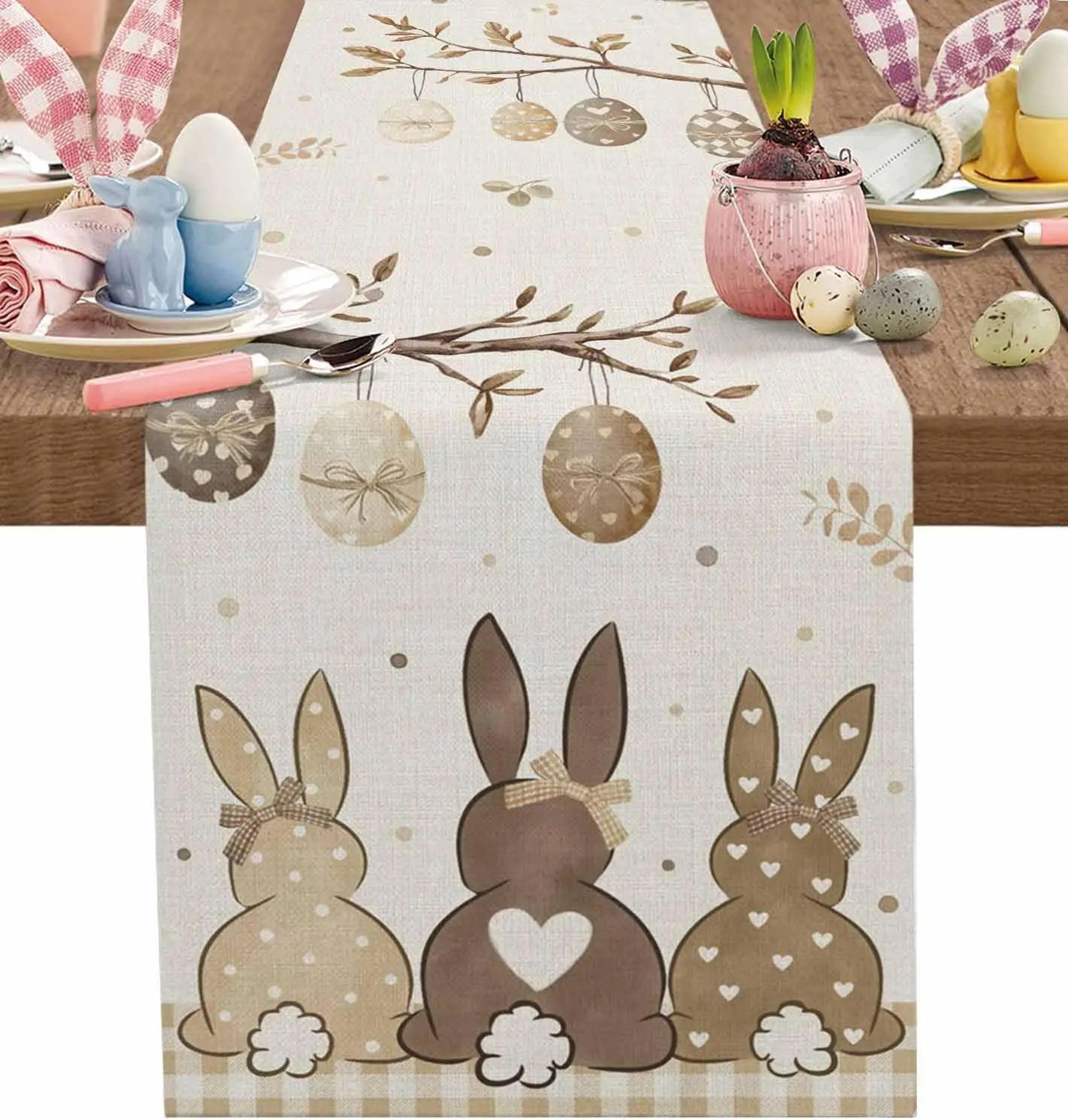 easter bunny linen table runner for dining decor