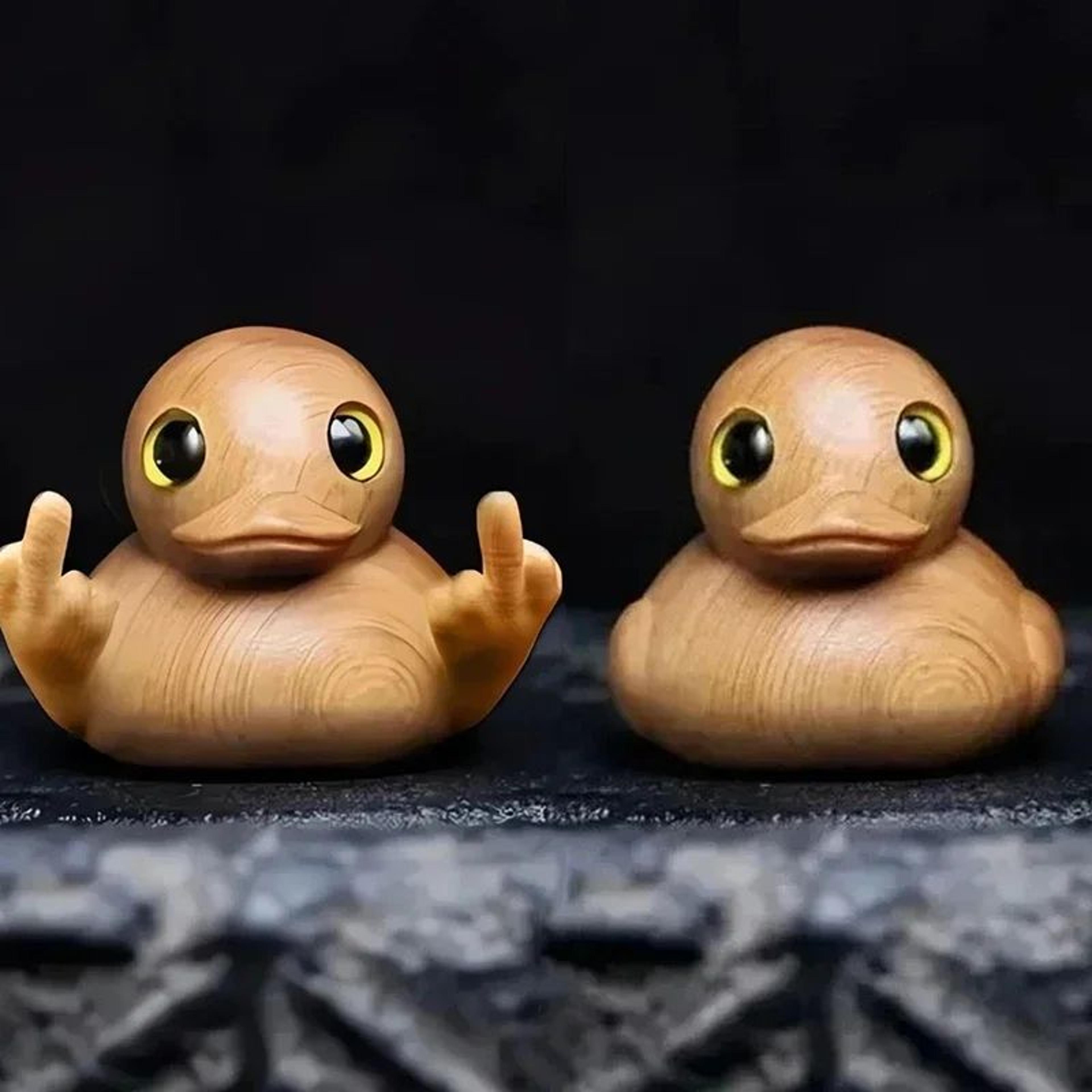 funny middle finger duck wooden figurine