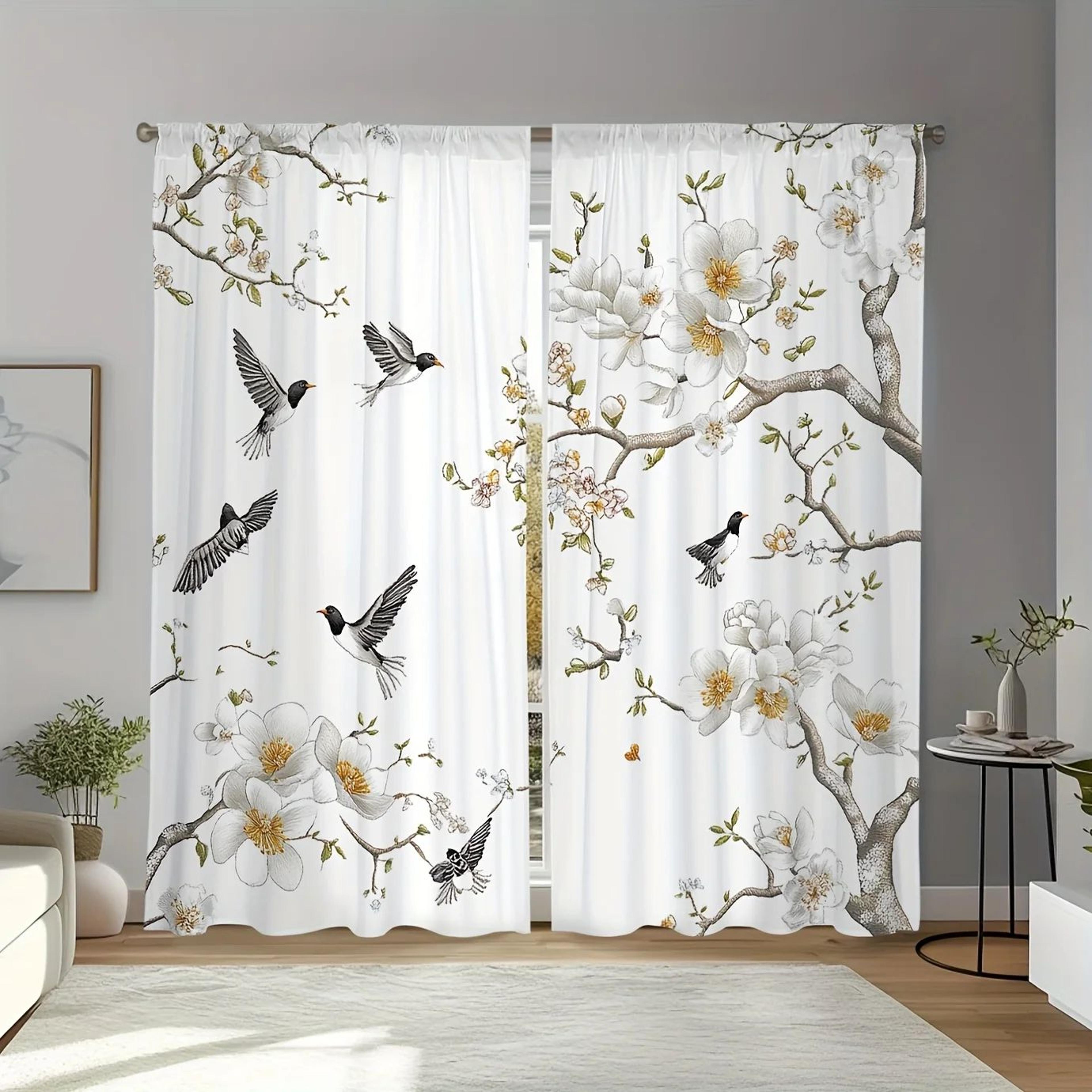 floral bird print polyester curtain set