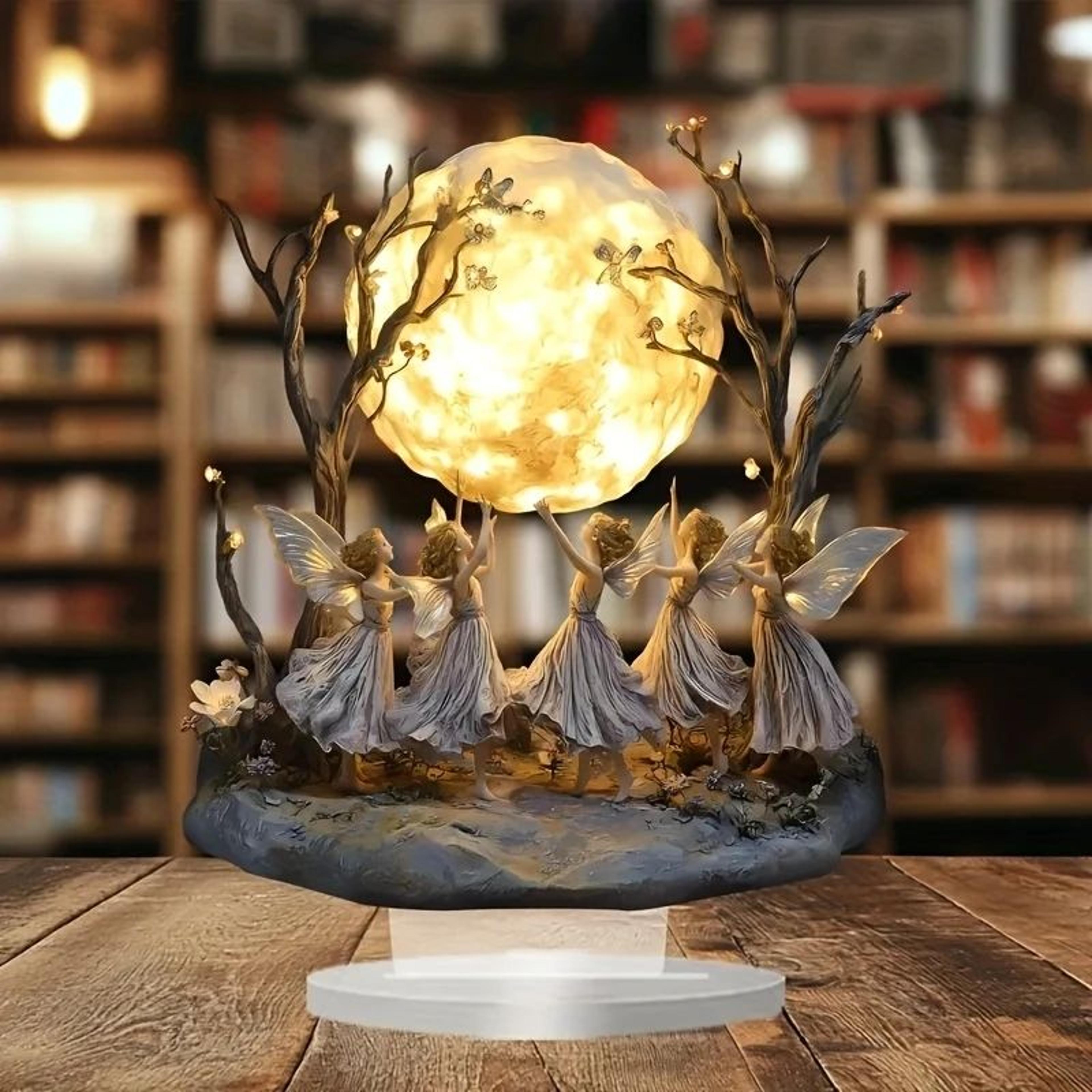 moon tree elf acrylic tabletop decor with stand for home and office