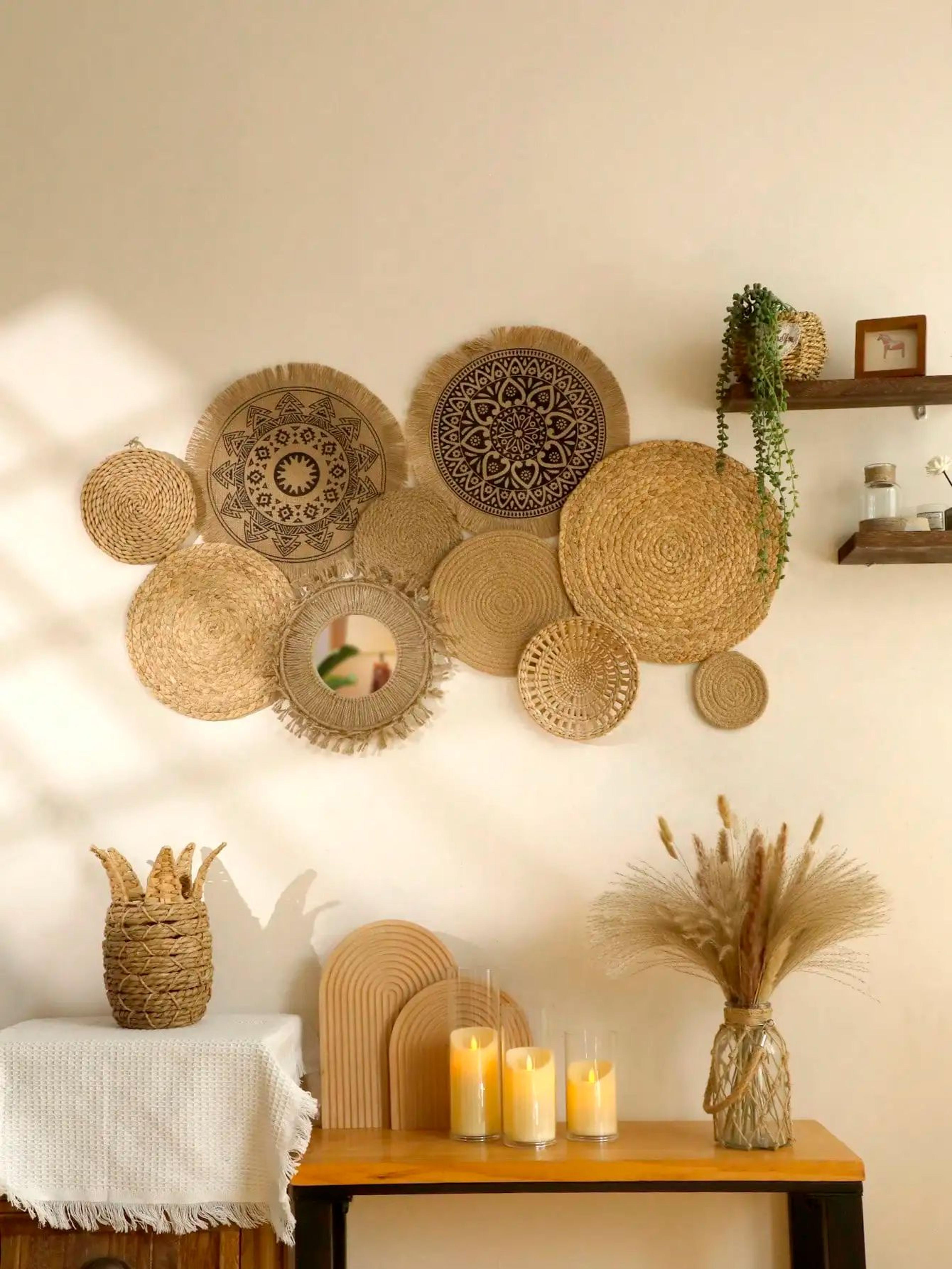 handmade boho woven wall basket decor