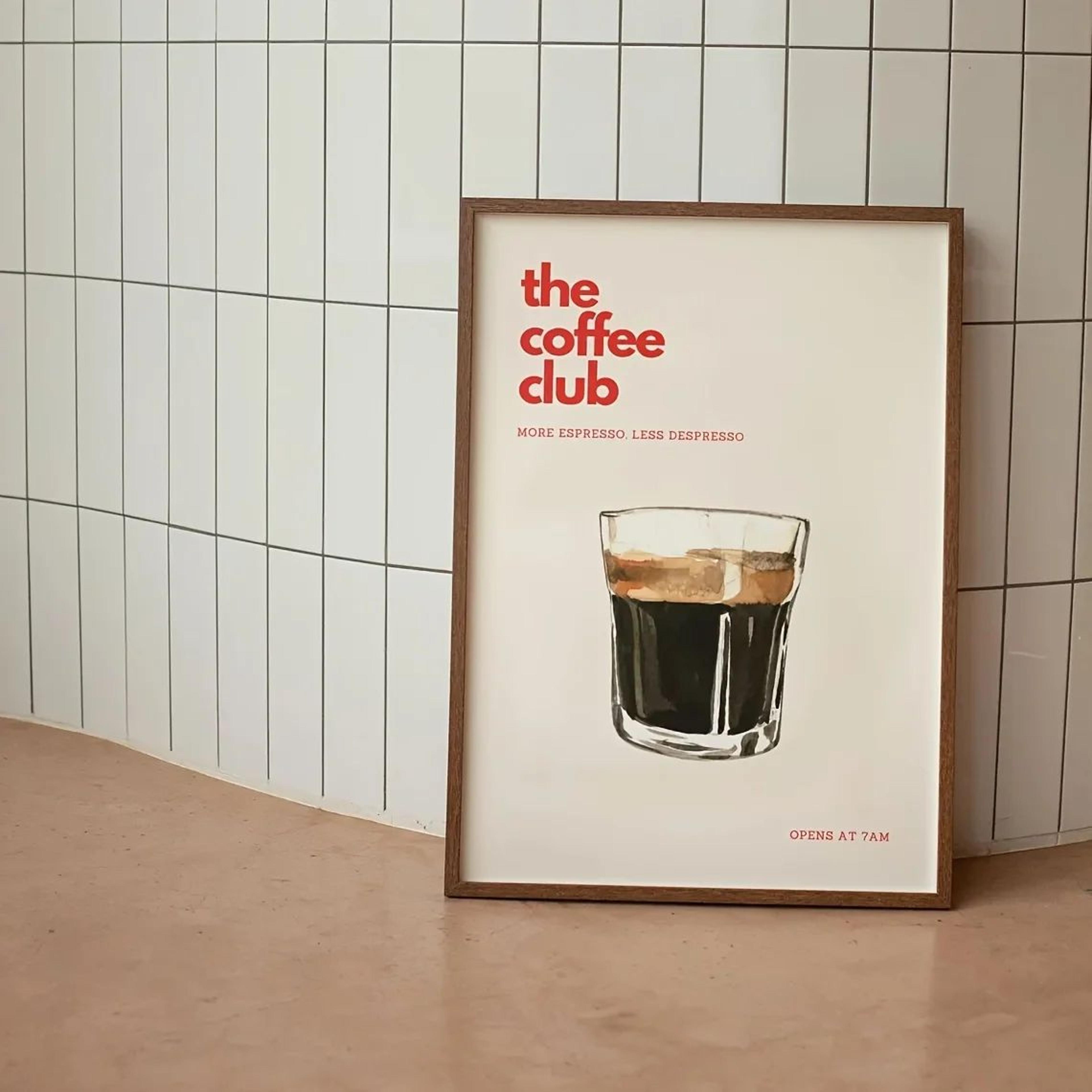retro coffee club canvas wall art poster