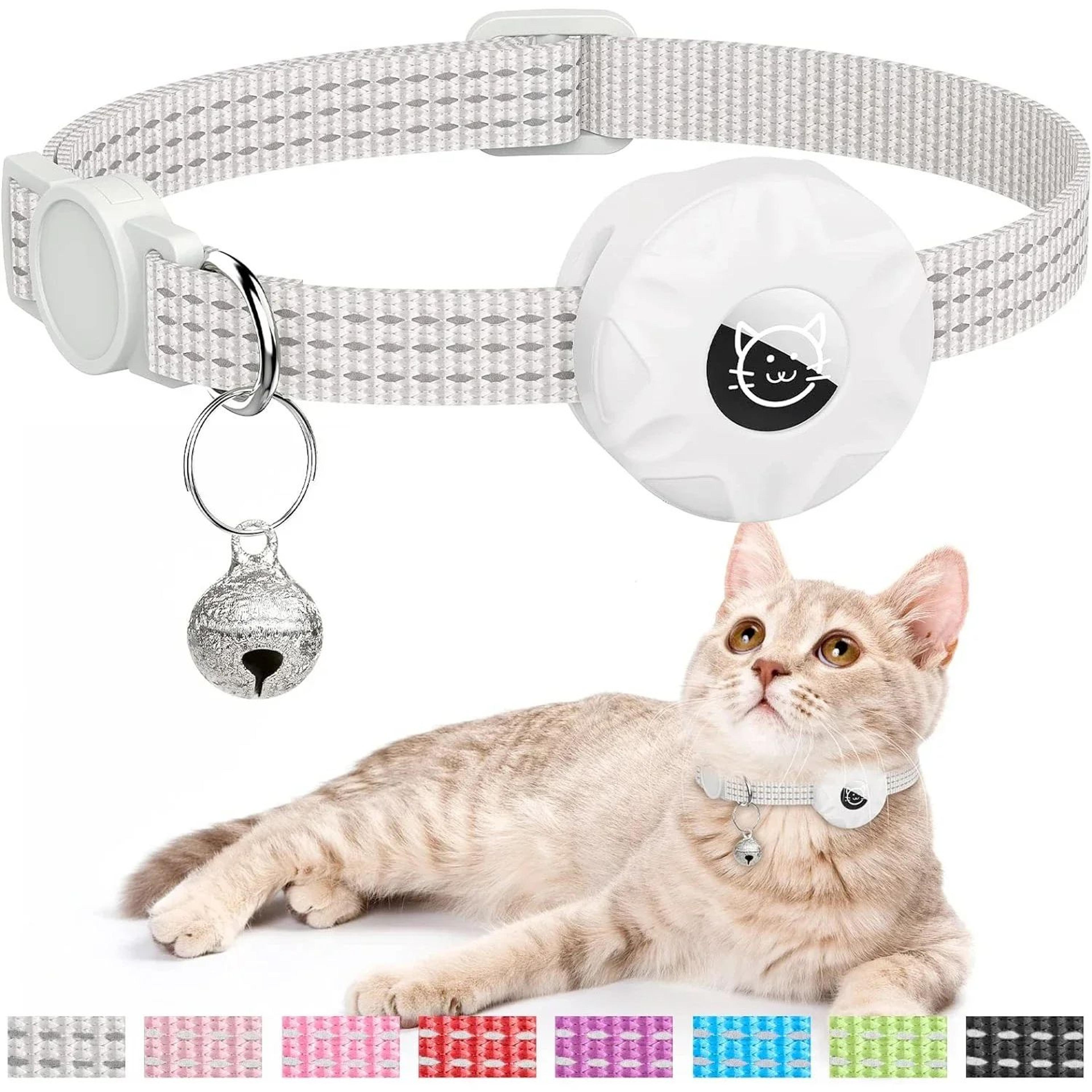 airtag compatible reflective cat collar with bell and secure holder