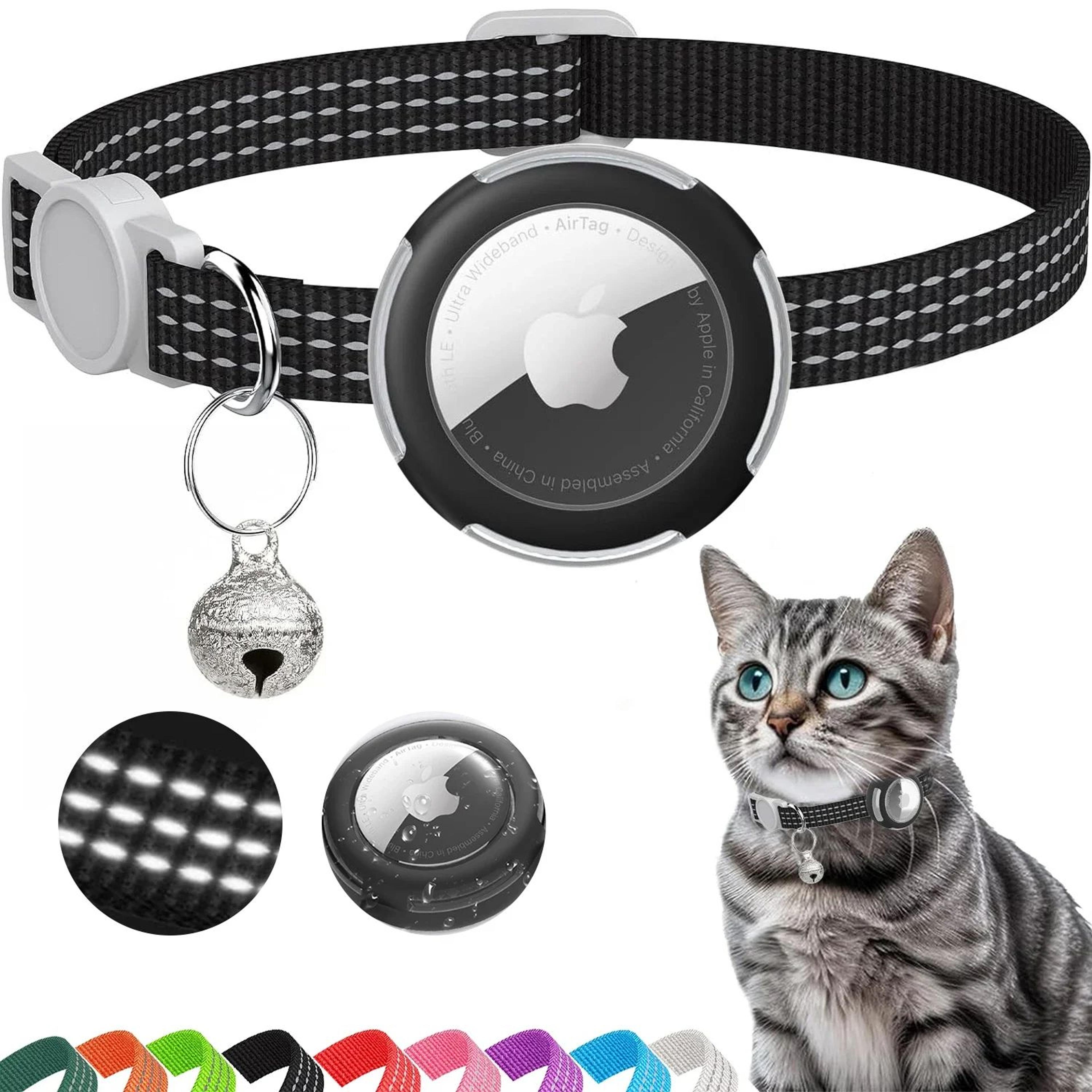 breakaway reflective airtag cat collar with bell