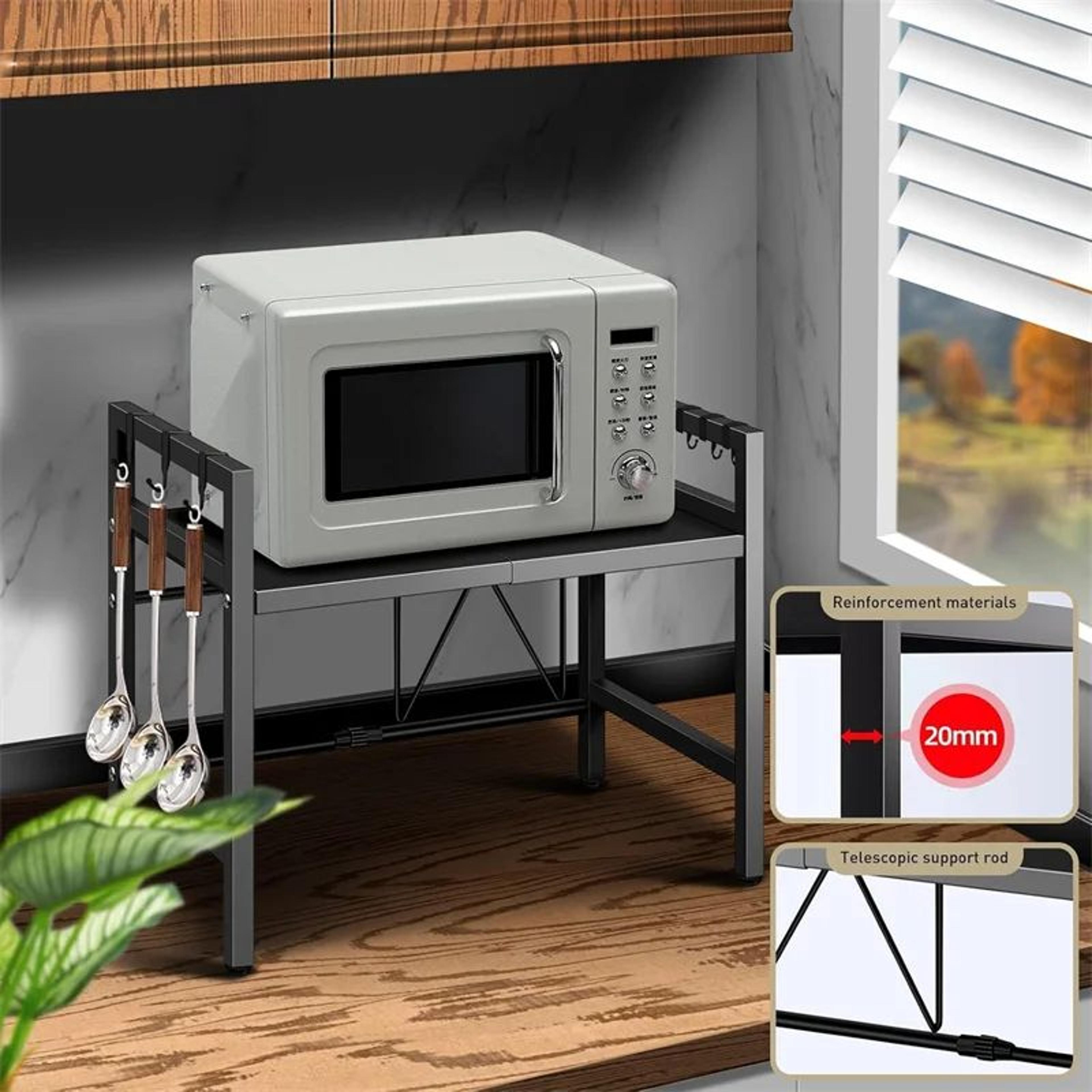 adjustable microwave storage rack with hooks
