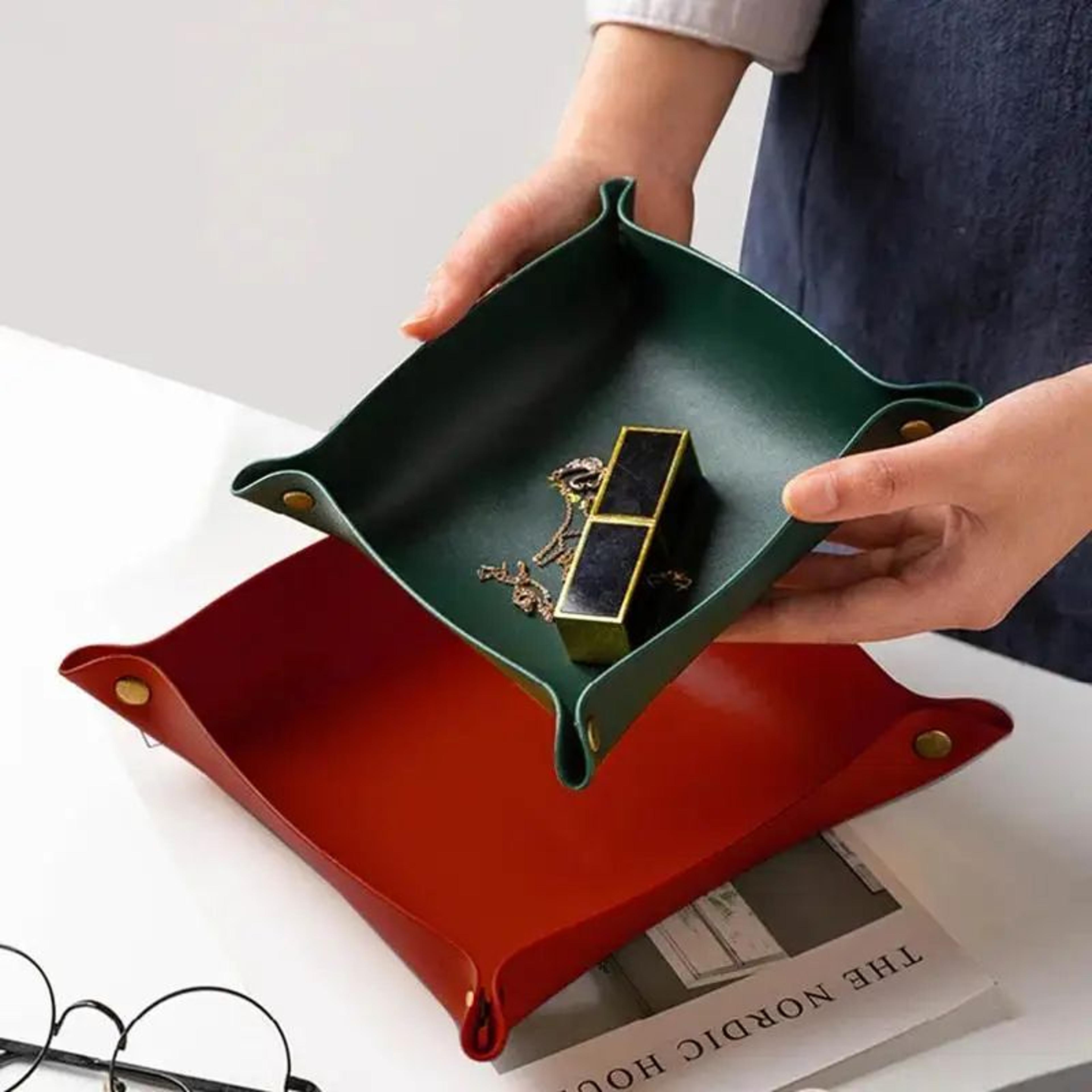 foldable leather storage tray for keys and jewelry