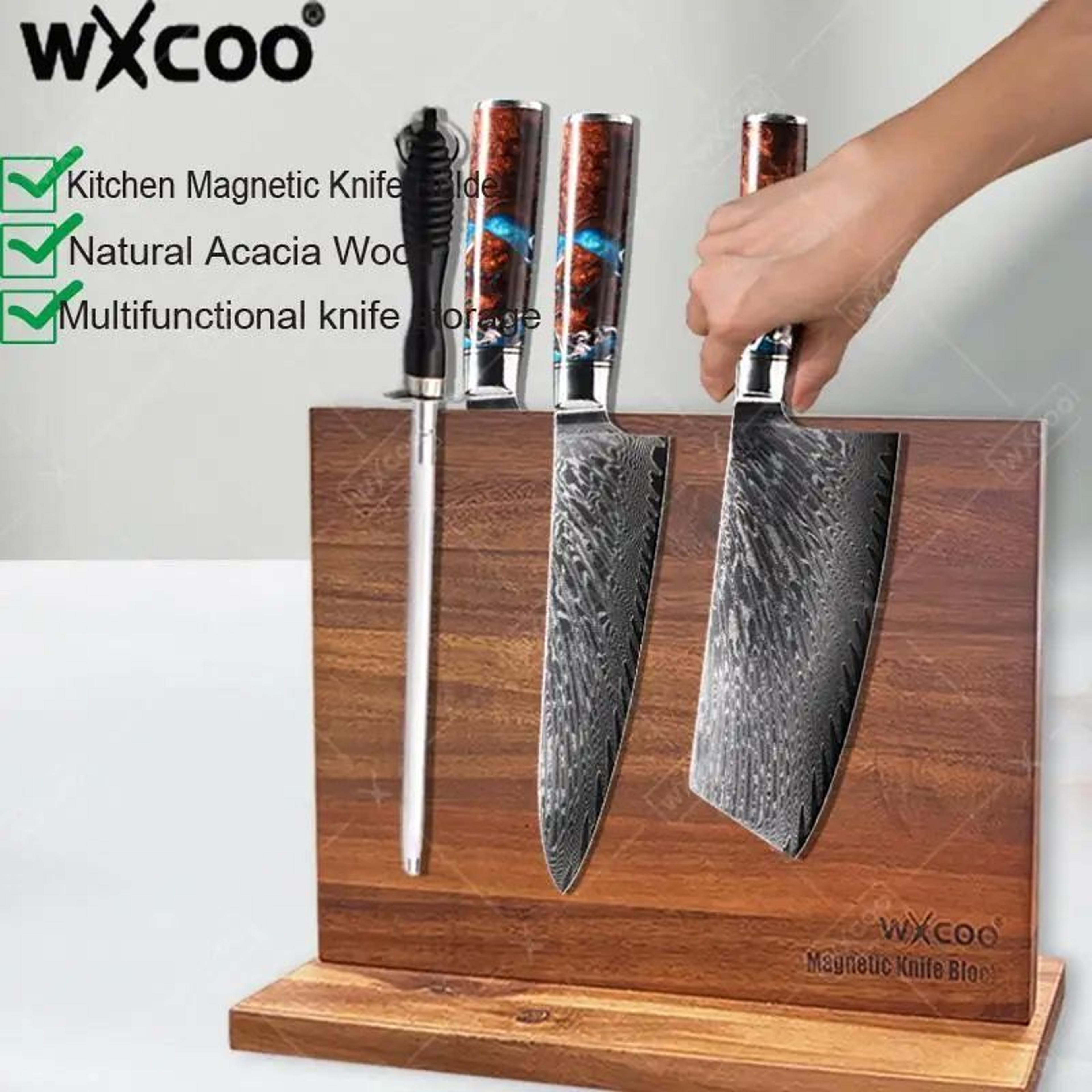 acacia wood magnetic knife holder block kitchen organizer