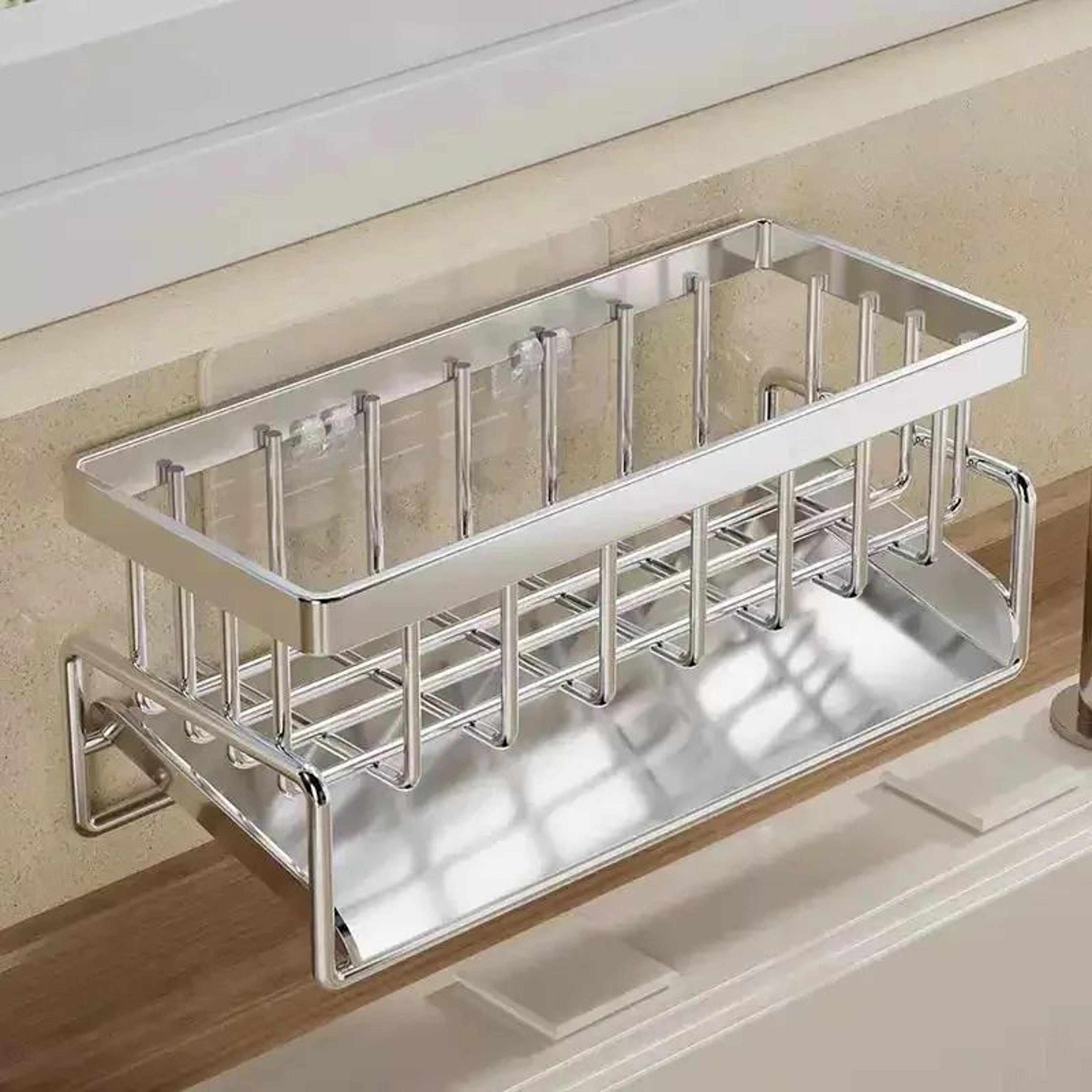 stainless steel sink organizer with sponge holder and towel rack