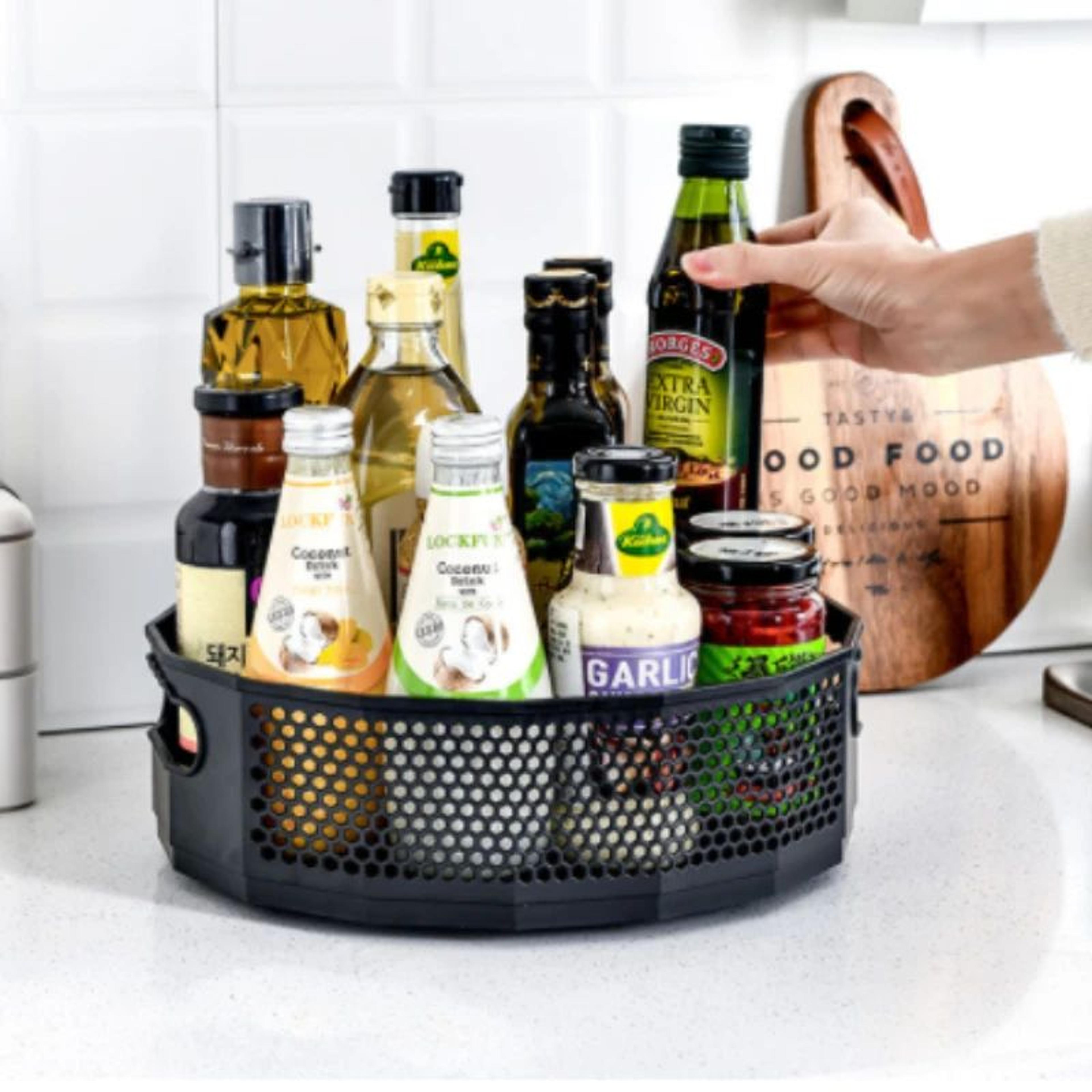 360 rotating spice rack organizer kitchen storage tray