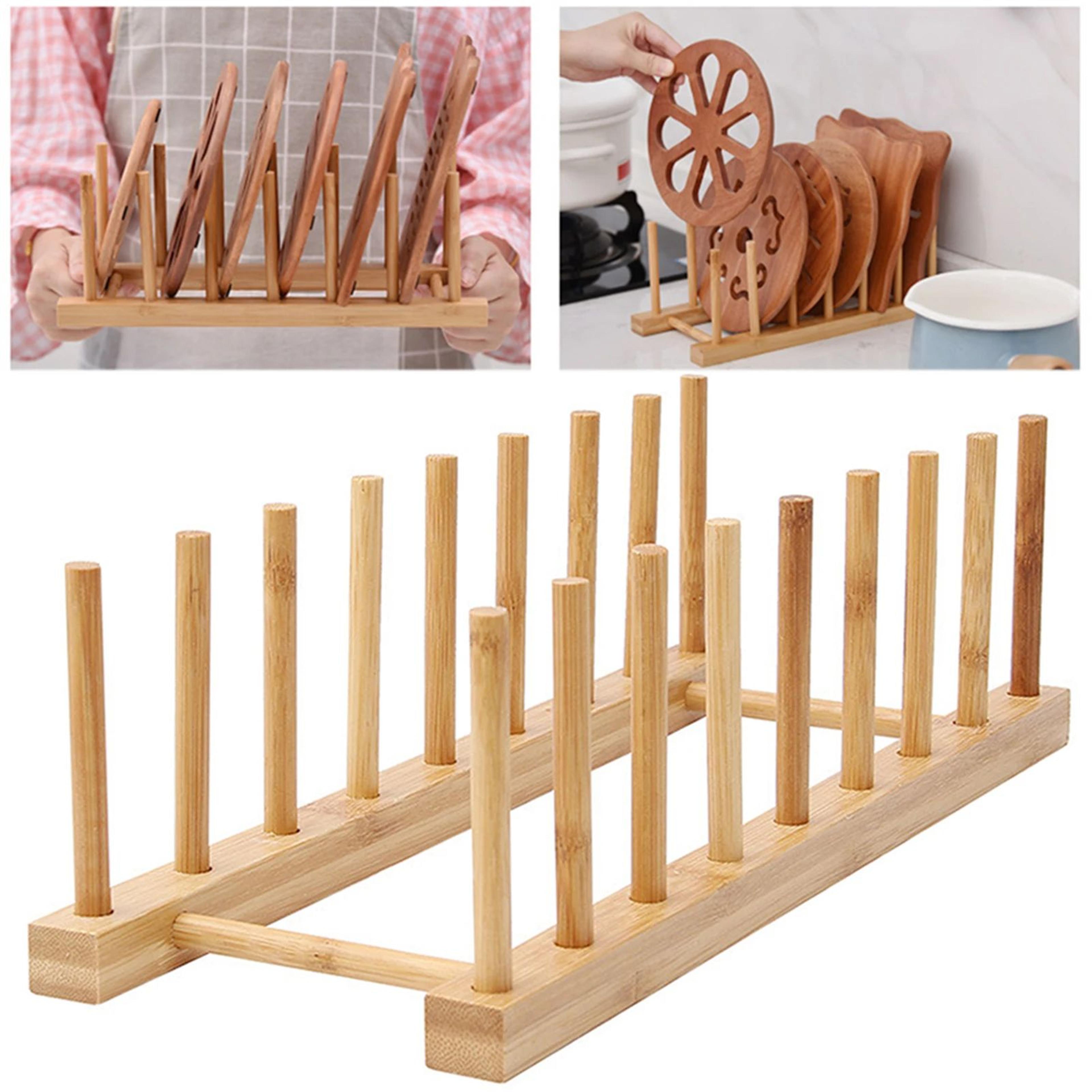 wooden dish drying rack and display organizer