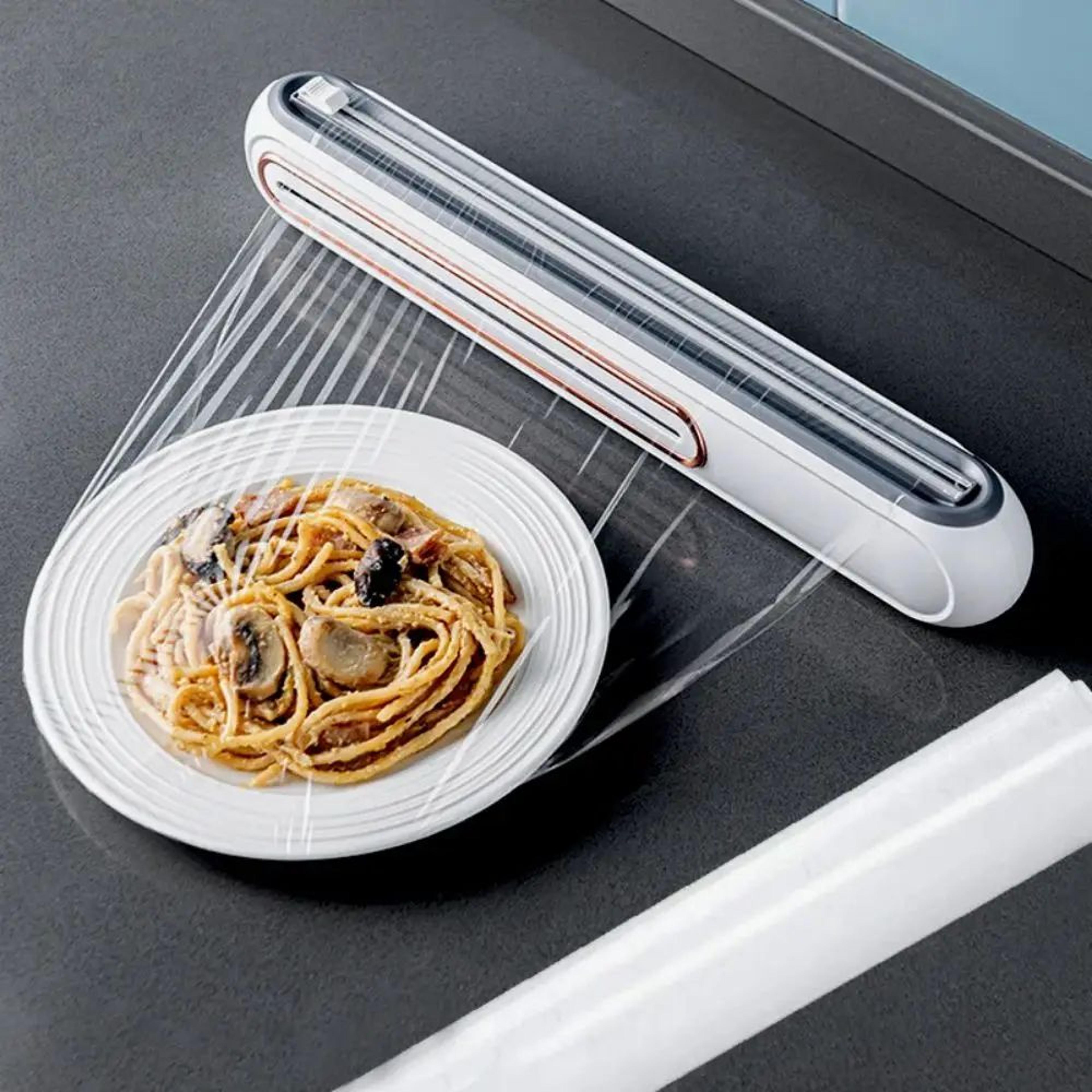 magnetic plastic wrap and foil dispenser with cutter