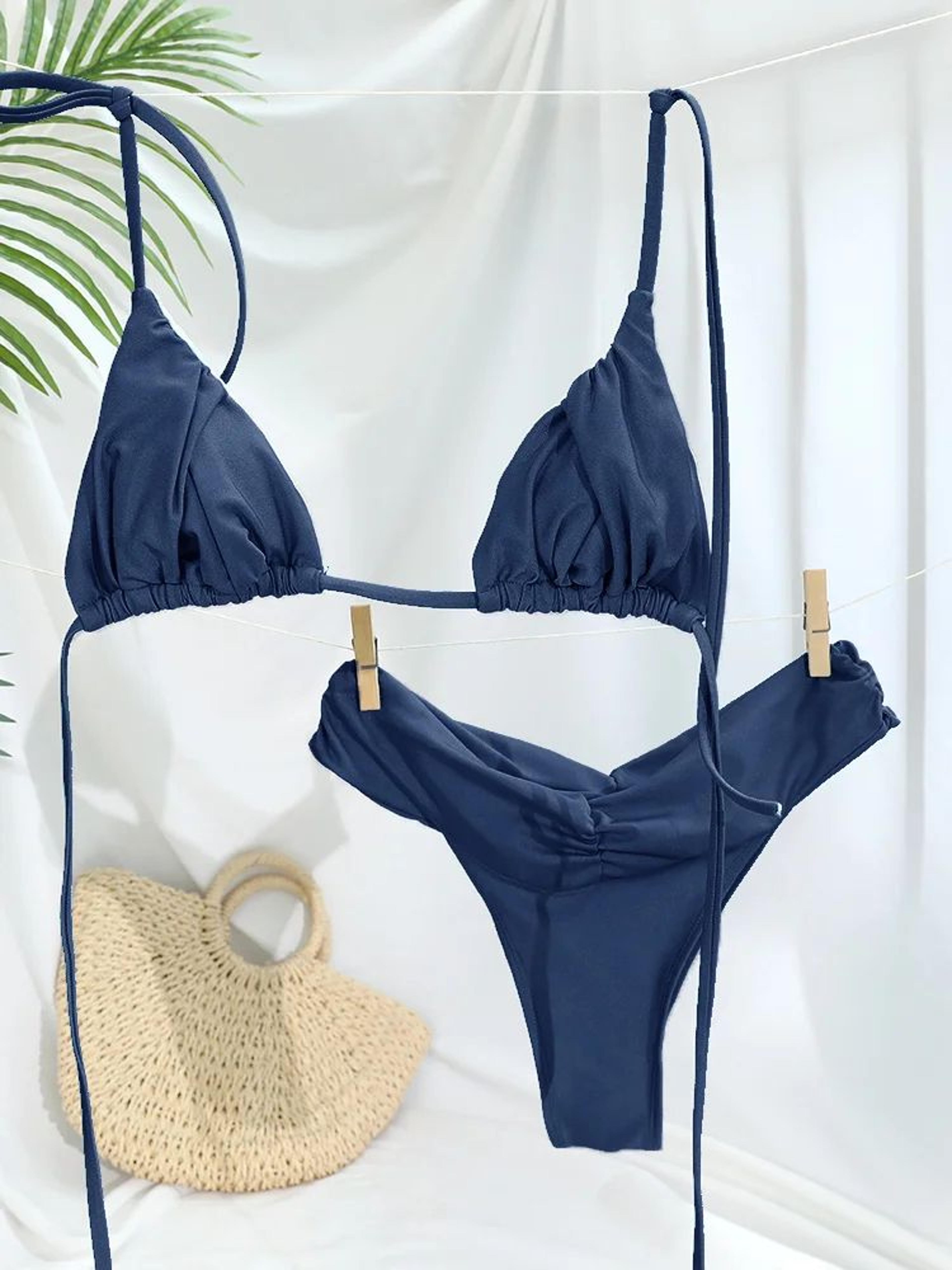 solid color micro triangle bikini set