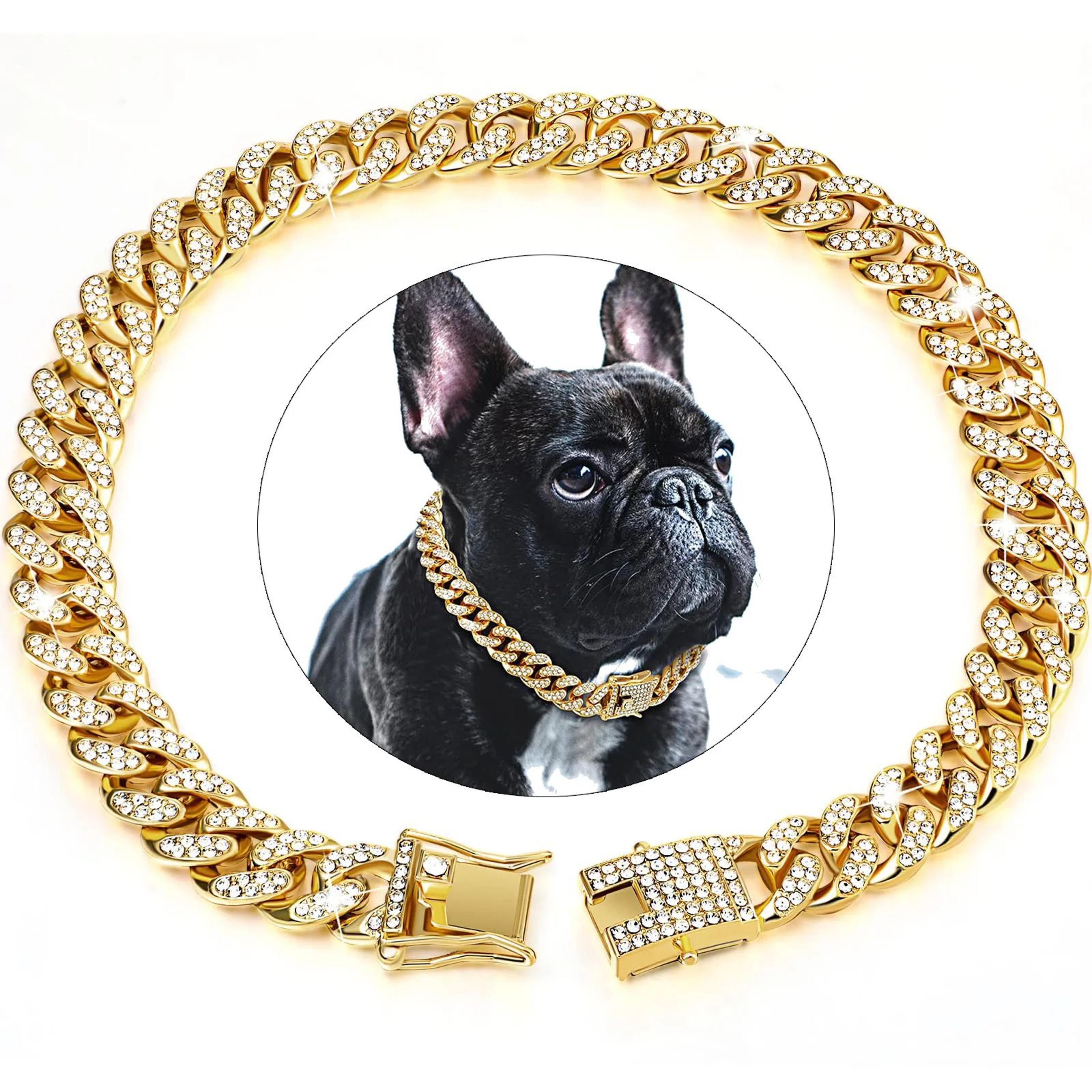 luxury cuban link pet collar with crystal accents