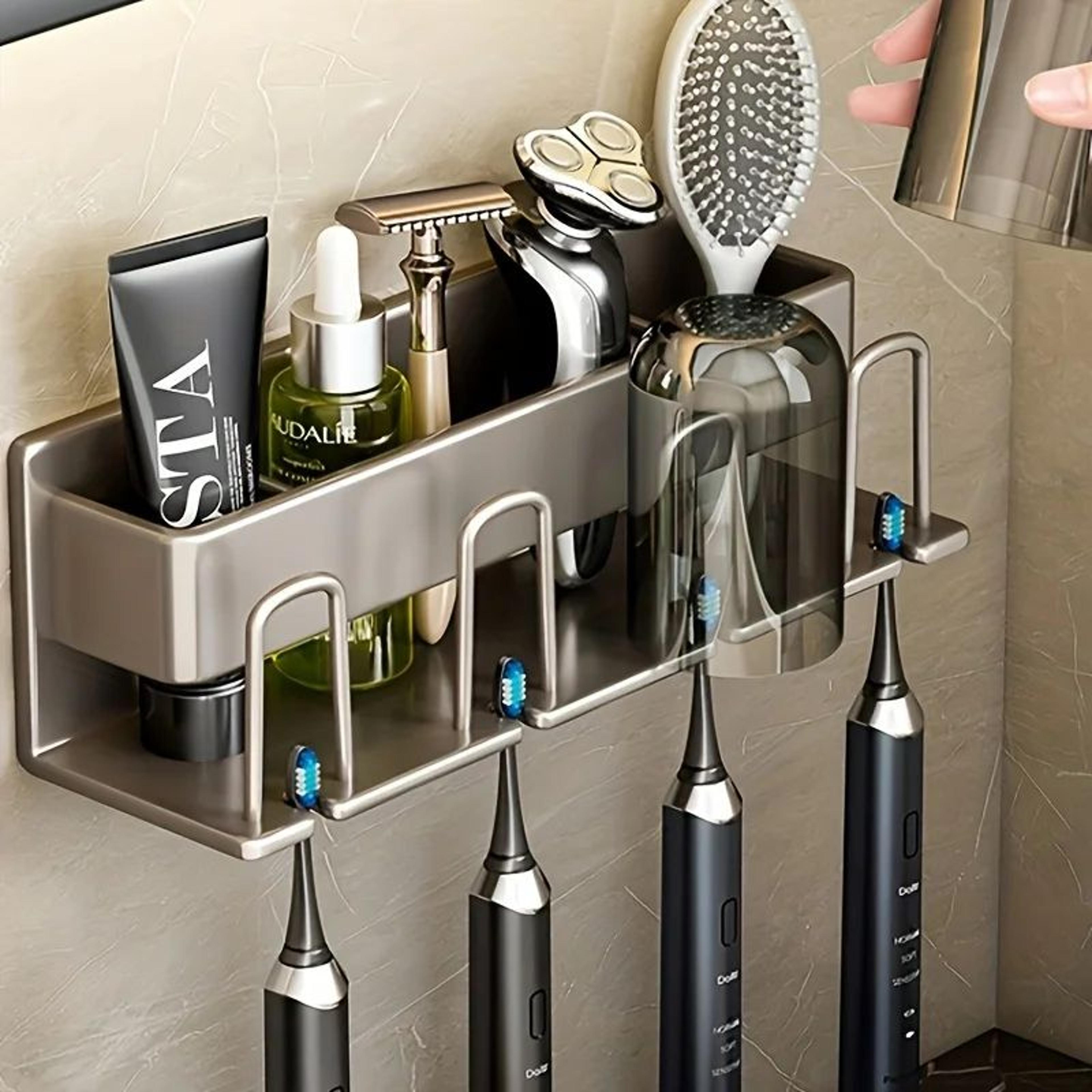 wall mounted aluminum toothbrush and cup holder