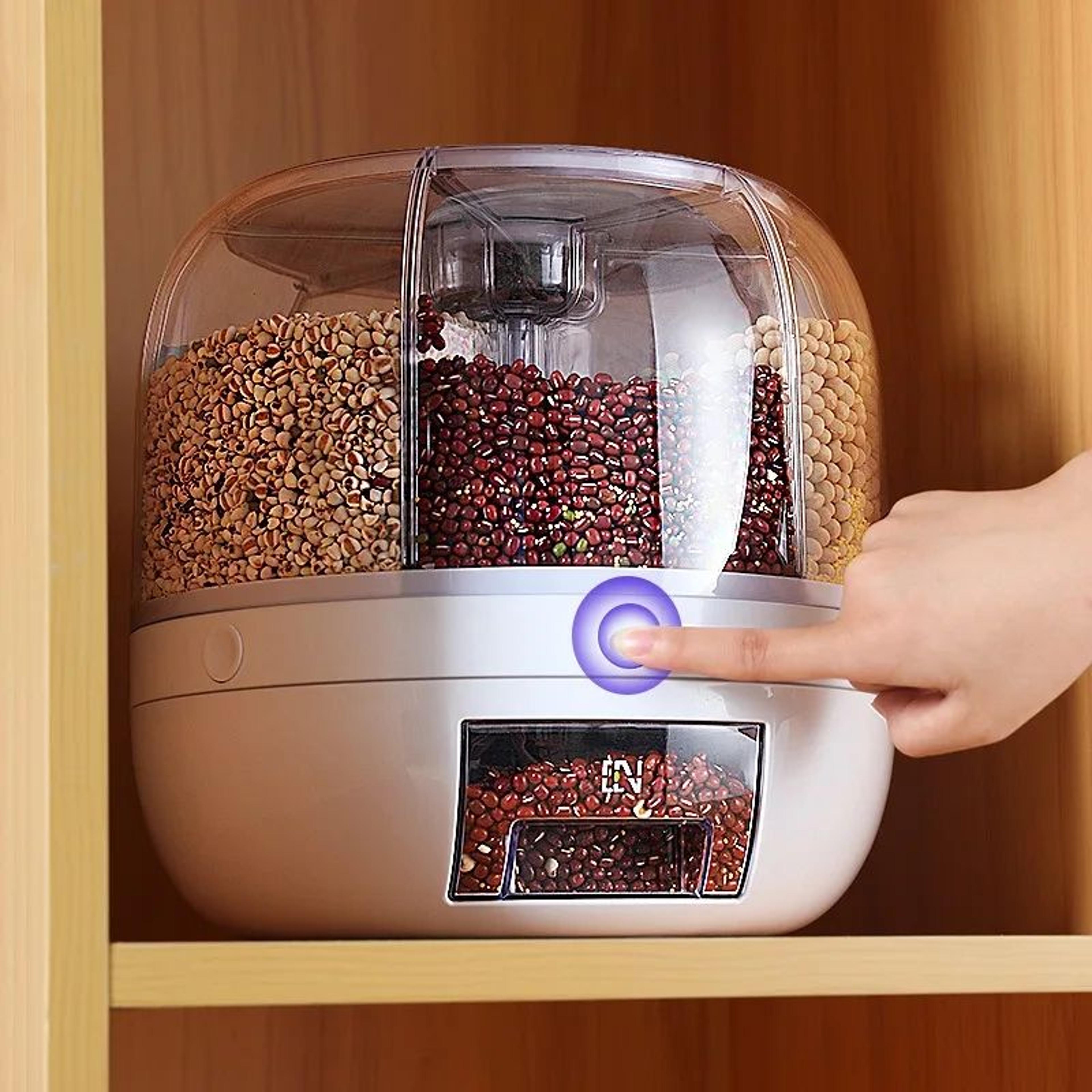 rotating multi grid rice and grain storage container