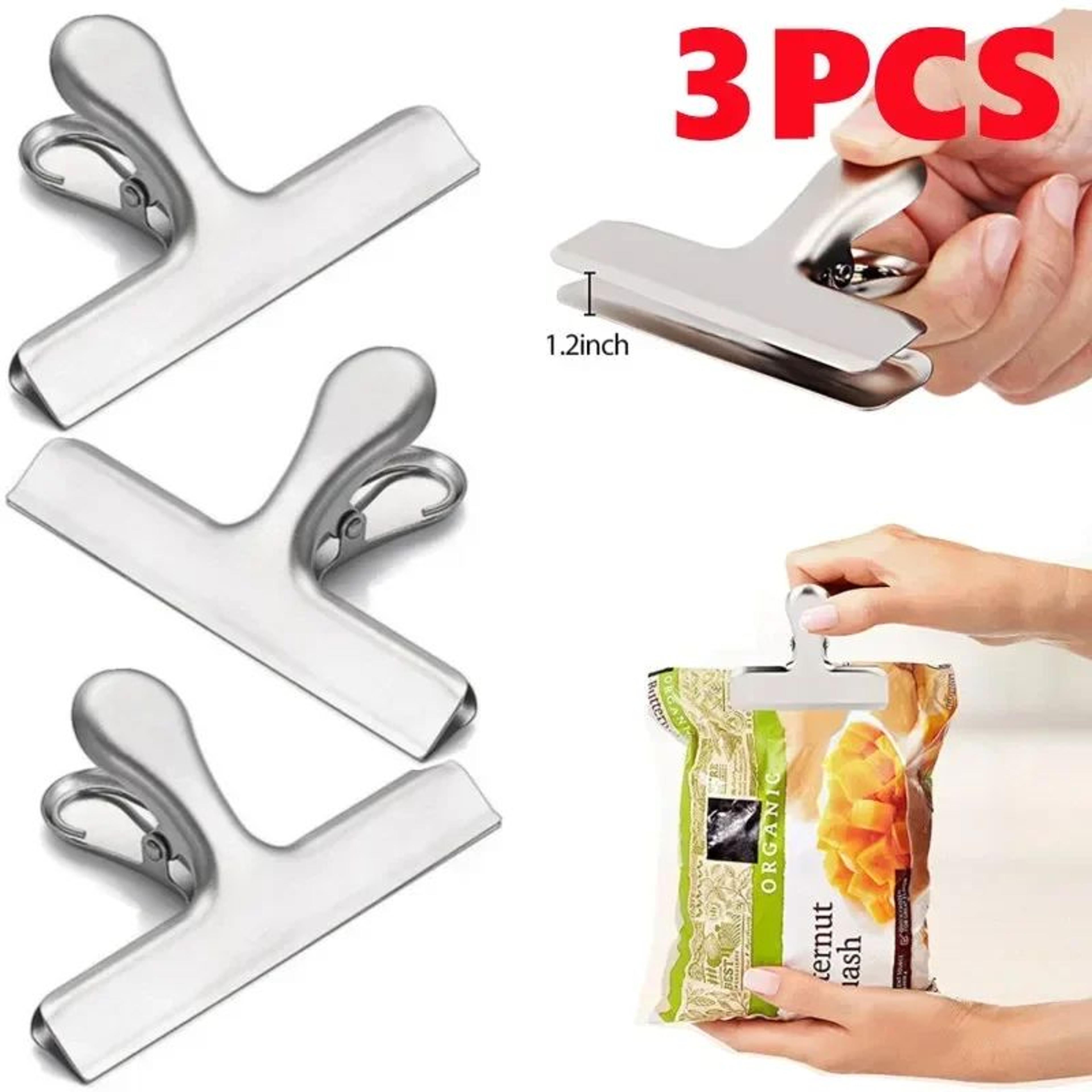 3 piece stainless steel food bag clips